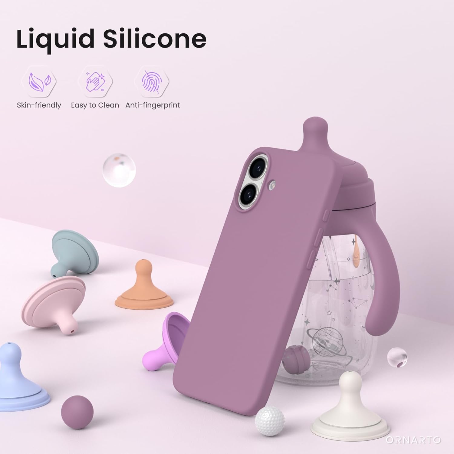 ORNARTO compatible avec l’étui iPhone 16 plus 6,7 po, 3 couches de silicone liquide, étui de téléphone en caoutchouc souple entièrement recouvert de