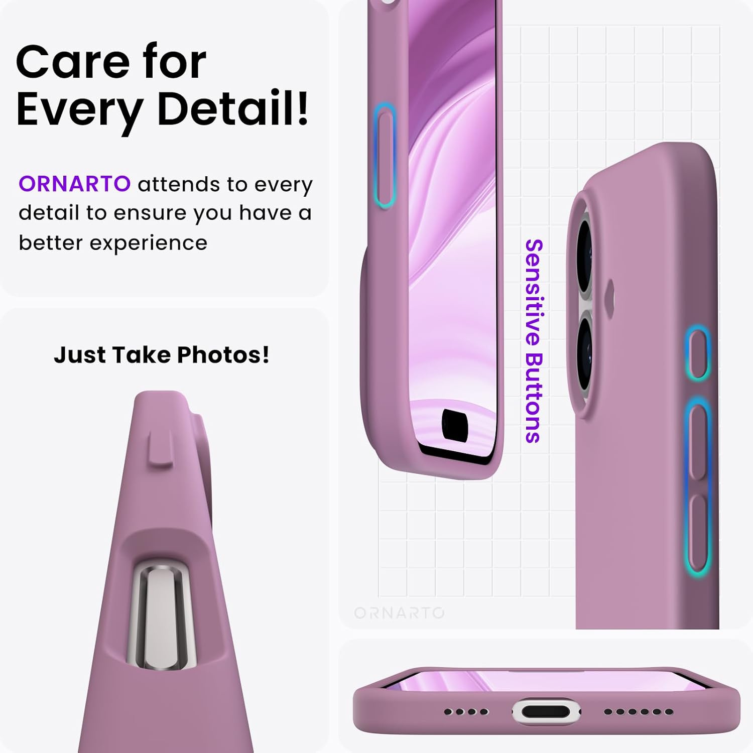 ORNARTO compatible avec l’étui iPhone 16 plus 6,7 po, 3 couches de silicone liquide, étui de téléphone en caoutchouc souple entièrement recouvert de