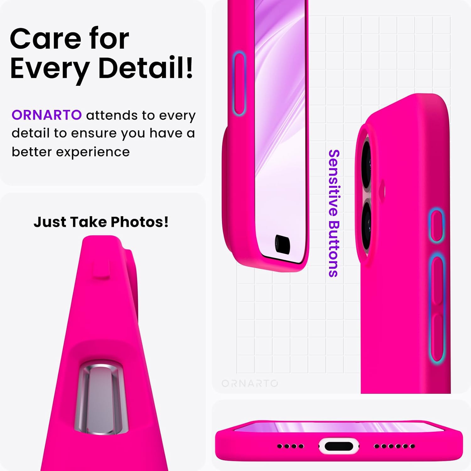 ORNARTO Compatible with iPhone 16 Plus Case 6.7",Liquid Silicone 3 Layers Full Covered Soft Gel Rubber Phone Case, Shockproof Protective Cover-Hot