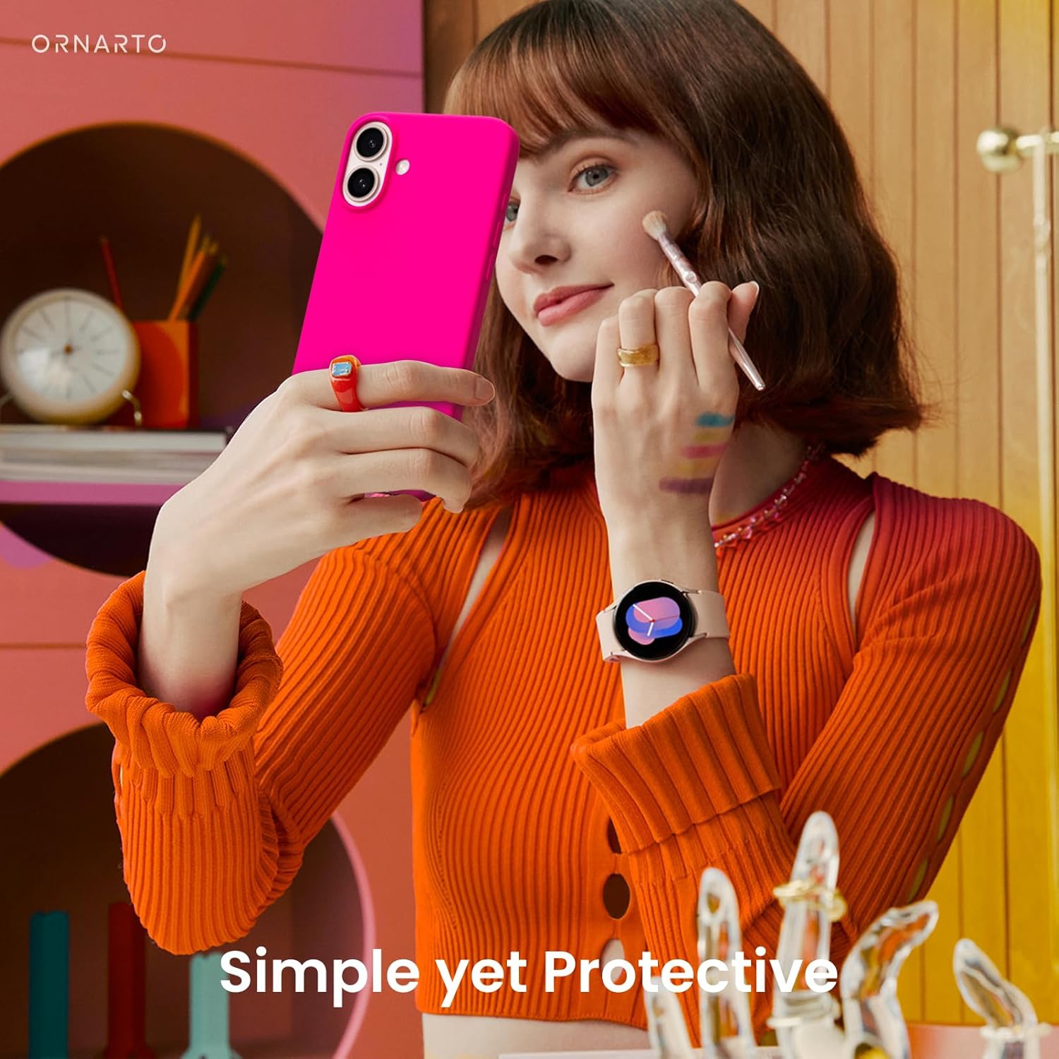 ORNARTO Compatible with iPhone 16 Plus Case 6.7",Liquid Silicone 3 Layers Full Covered Soft Gel Rubber Phone Case, Shockproof Protective Cover-Hot