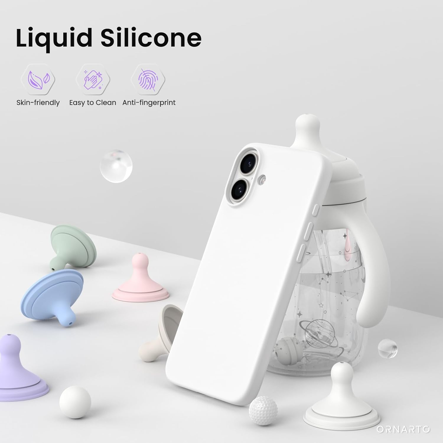 ORNARTO – compatible avec l’étui iPhone 16 plus, 6,7 po, 3 couches de silicone liquide, étui de téléphone en caoutchouc souple entièrement recouvert