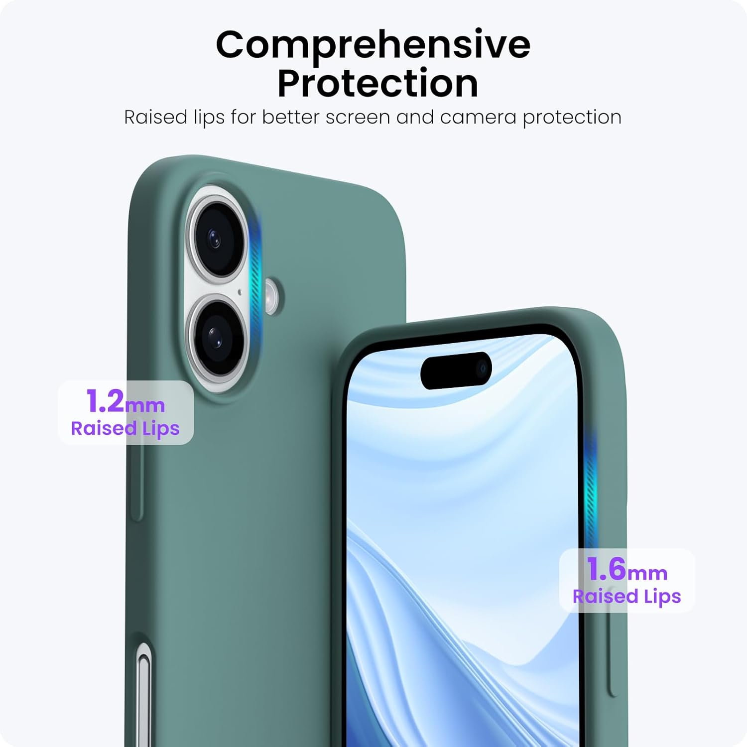 ORNARTO Compatible with iPhone 16 Plus Case 6.7",Liquid Silicone 3 Layers Full Covered Soft Gel Rubber Phone Case, Shockproof Protective Cover-Pine