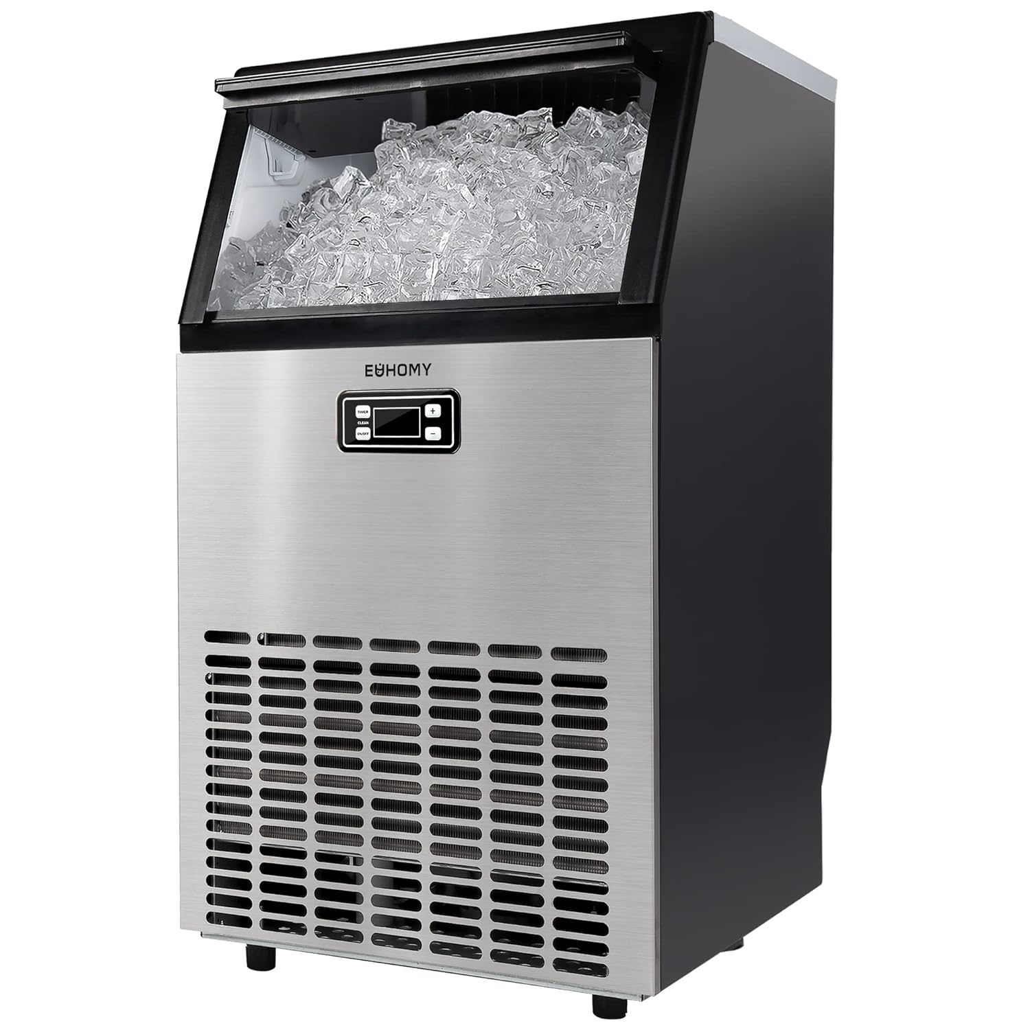 Euhomy 99 Lbs. Commercial Ice Maker, Stainless Steel, 00 lbs Daily Production, 33 lbs Storage, Automatic Spill-Proof, ETL Certified for Home and Commercial Use - Silver