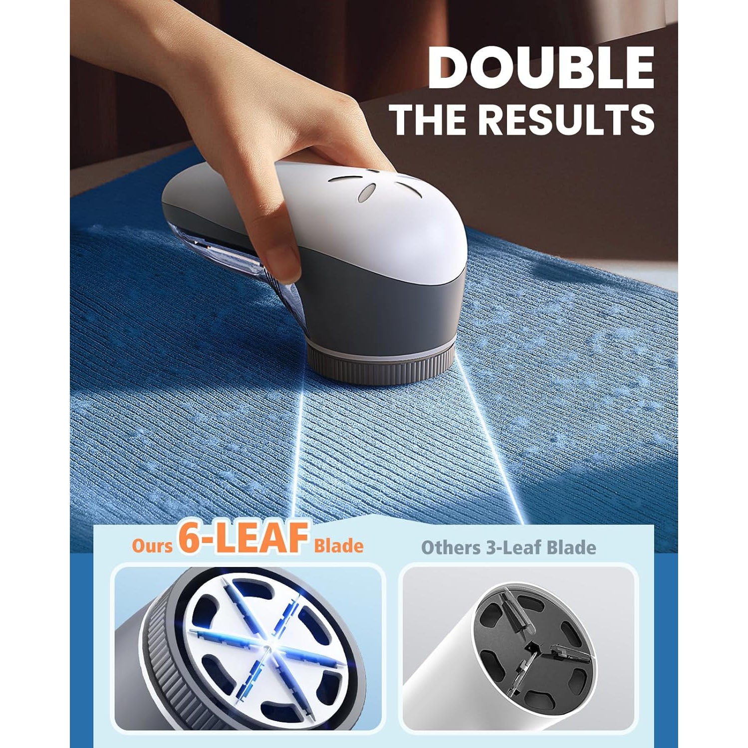 Fabric Shaver, Lint Remover for Clothes, Electric Lint Shaver with 6-leaf Blades, Sweater Shavers to Remove Pilling,USB Rechargeable,White