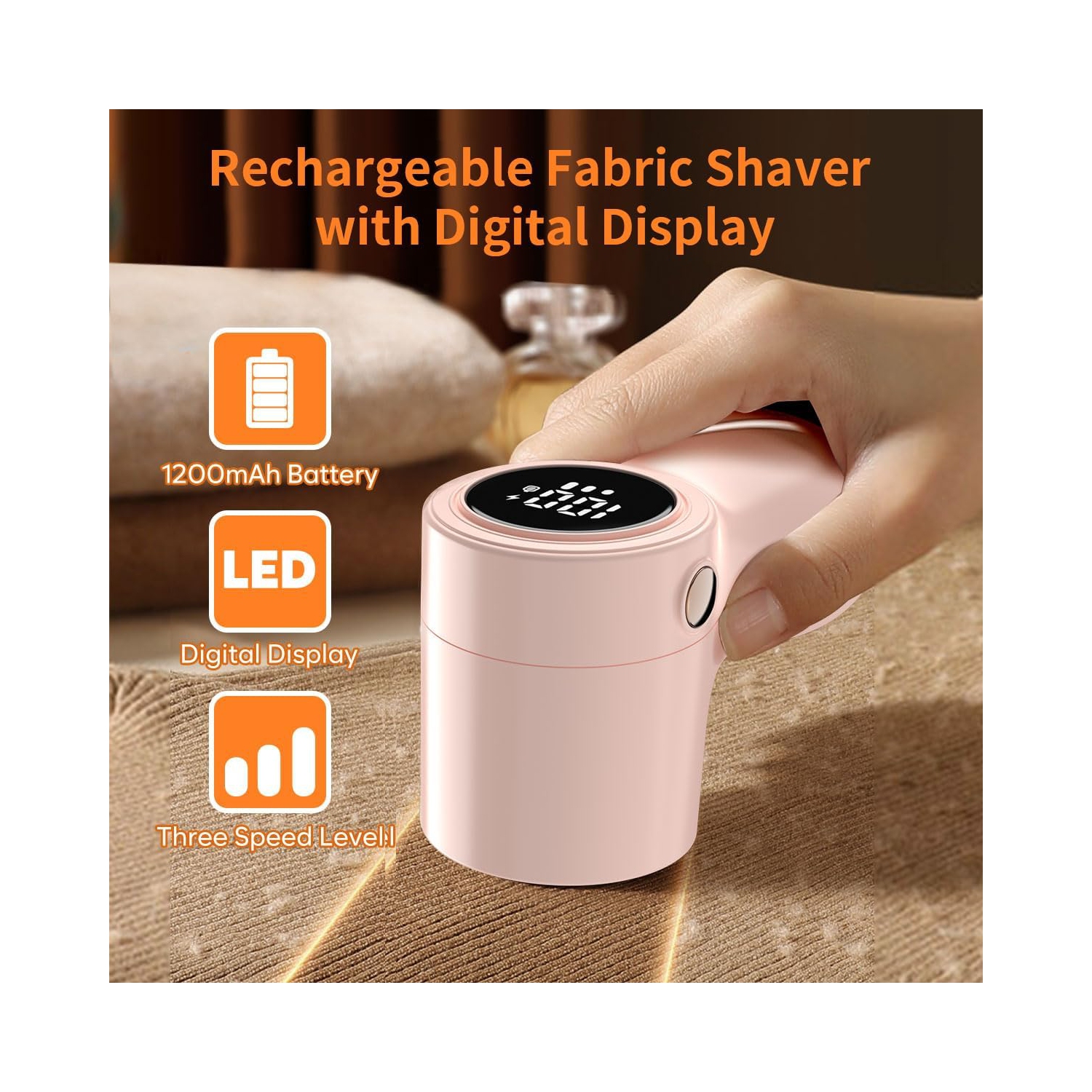 Rechargeable Fabric Shaver, Electric Lint Shaver with 6-Leaf Blades,Lint Remover for Clothes with Digital Display,3-Speeds Defuzzer for Removing