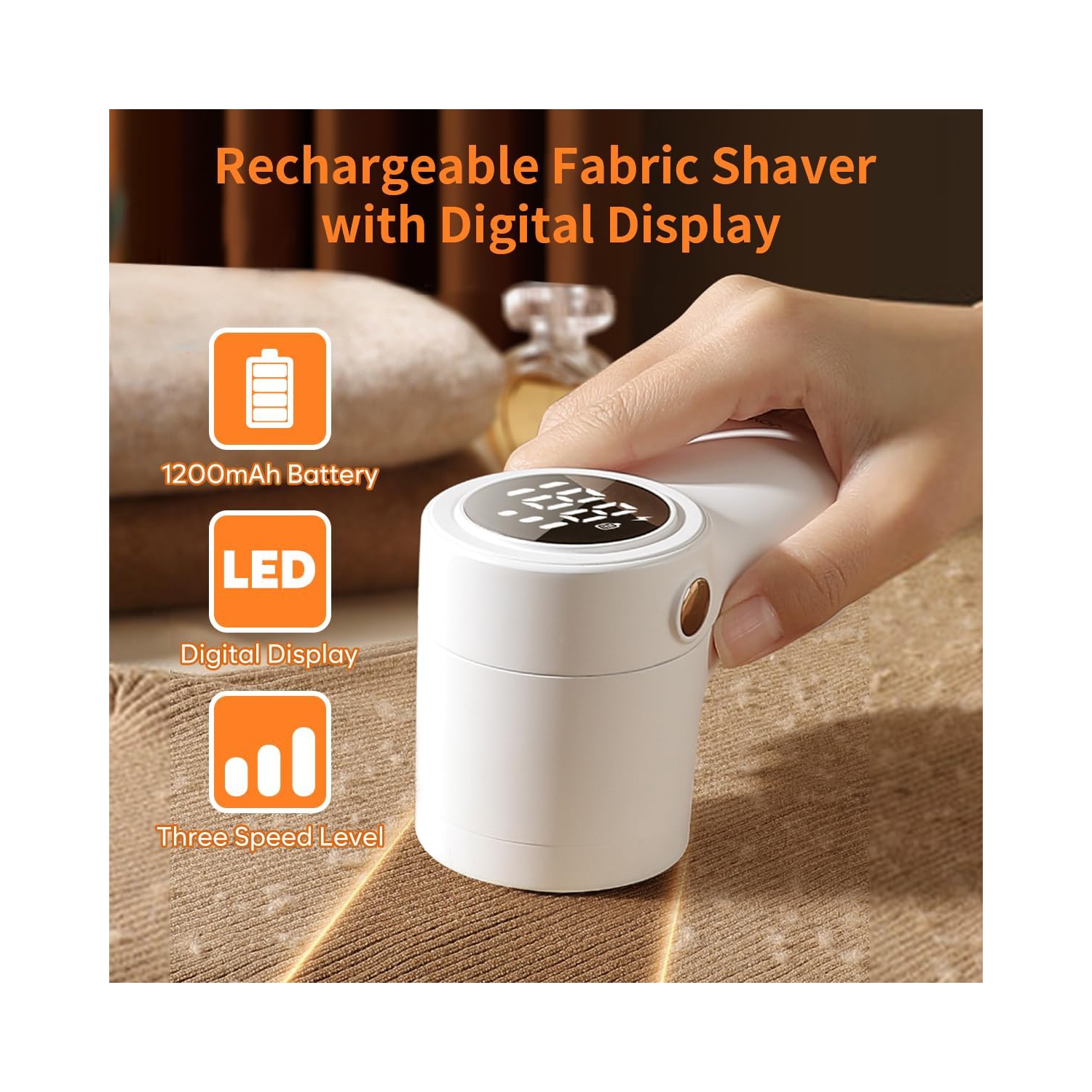 Rechargeable Fabric Shaver, Electric Lint Shaver with 6-Leaf Blades,Lint Remover for Clothes with Digital Display,3-Speeds Defuzzer for Removing