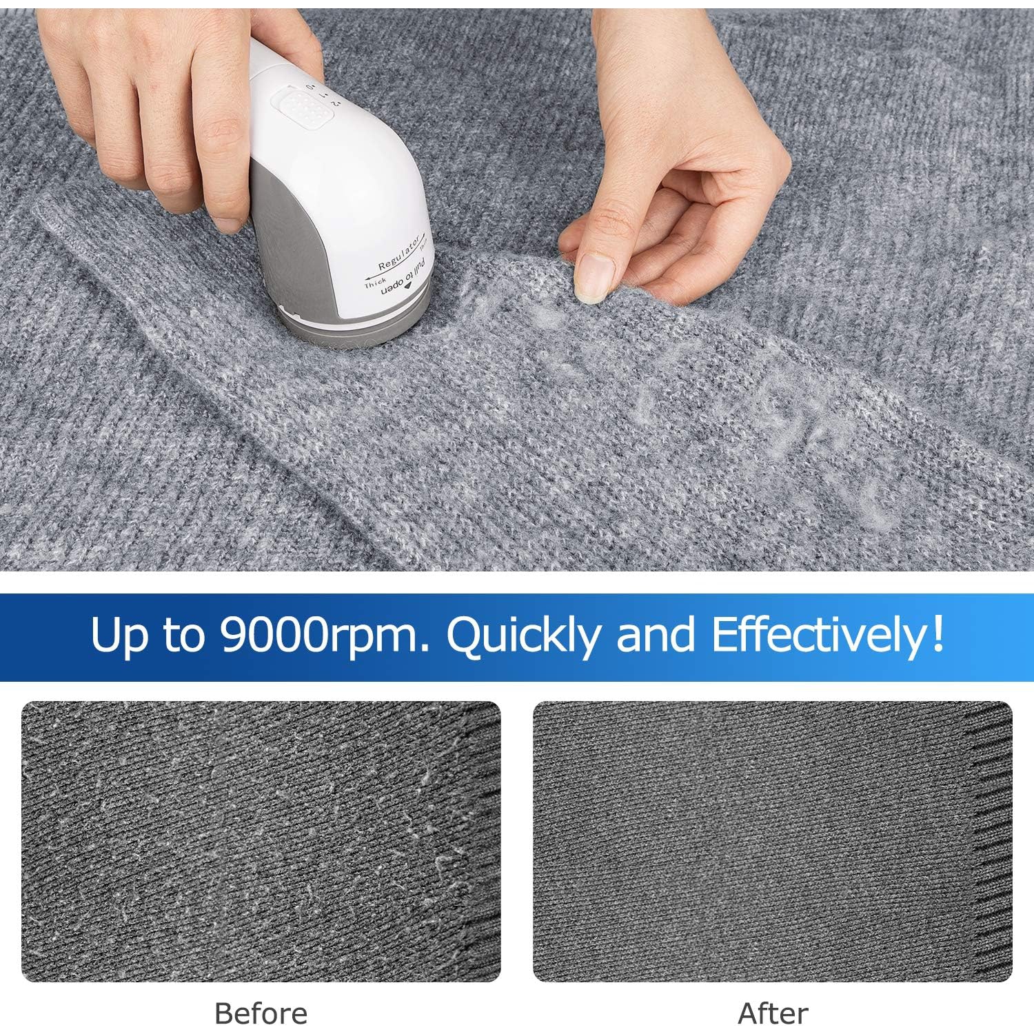 Lint Remover Fabric Shaver and Sweater Defuzzer with 2-Speeds,Battery Operated,2 Replaceable Stainless Steel Blades, Basic