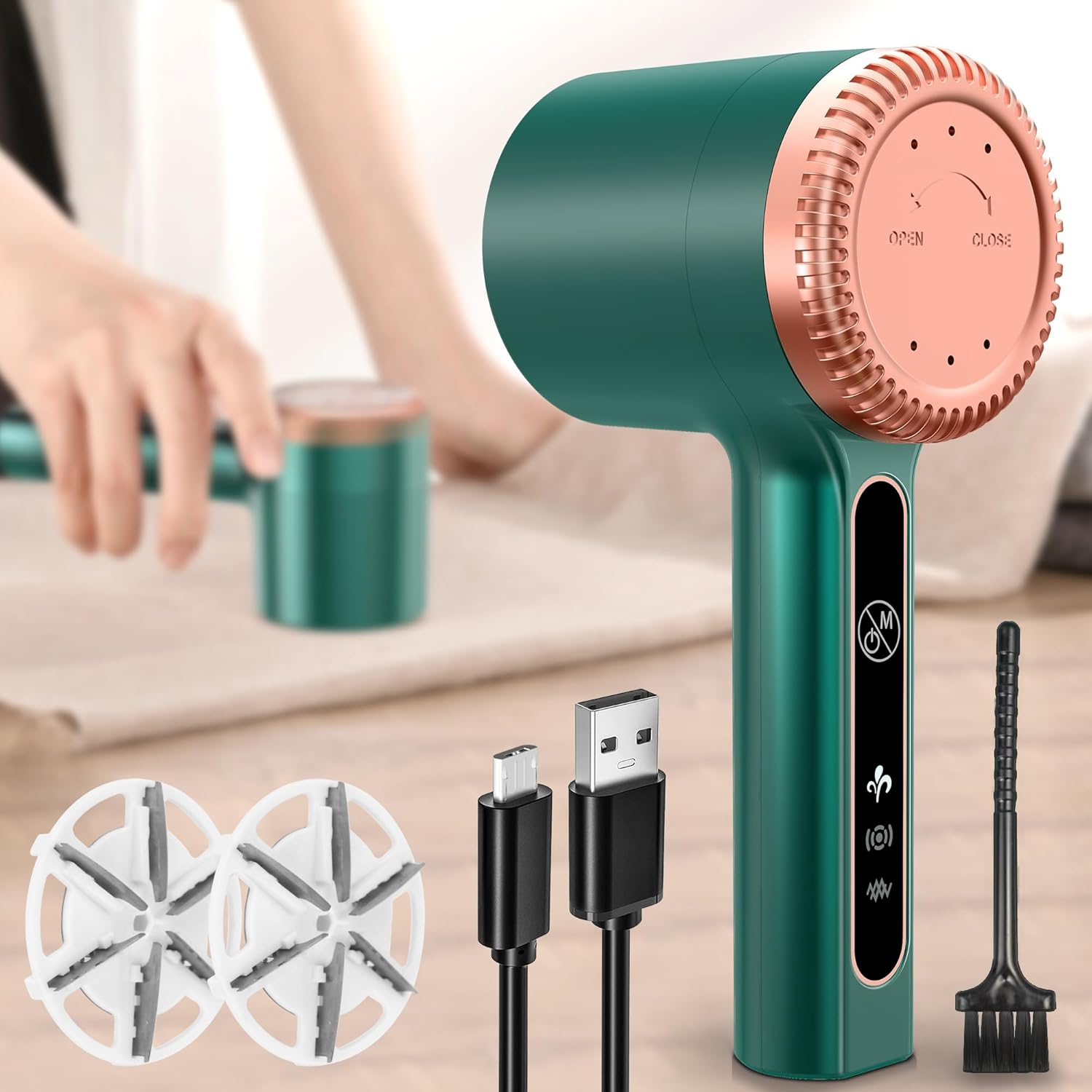 1200&nbsp;mAh – rasoir électrique rechargeable pour tissu, démaquillant pour poils d’animaux, 6 lames, 3 vitesses, vert