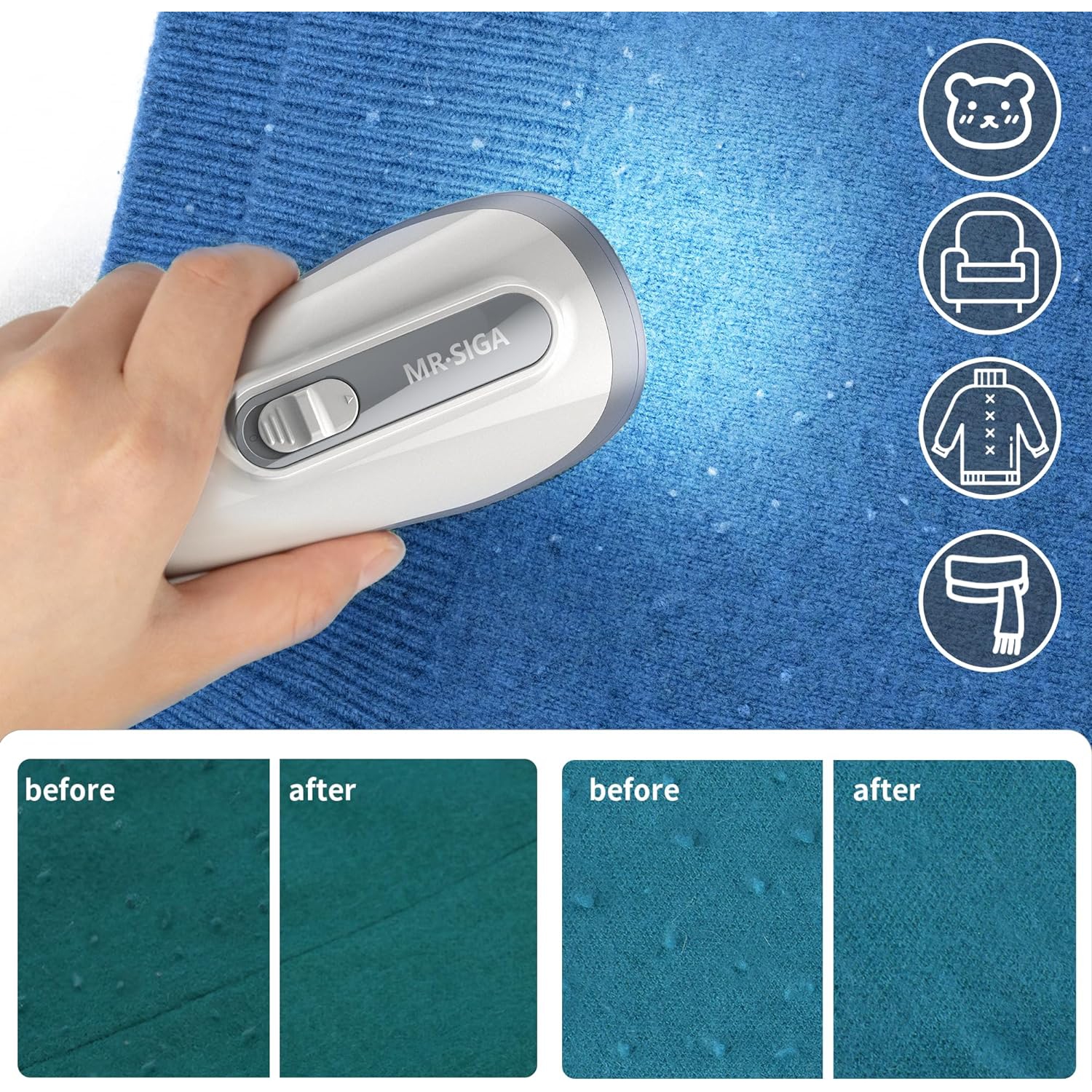 Rasoir à tissu et dissolvant de charpie, rasoir à charpie portatif à piles, 2 lames remplaçables à 6 lames, crème/gris