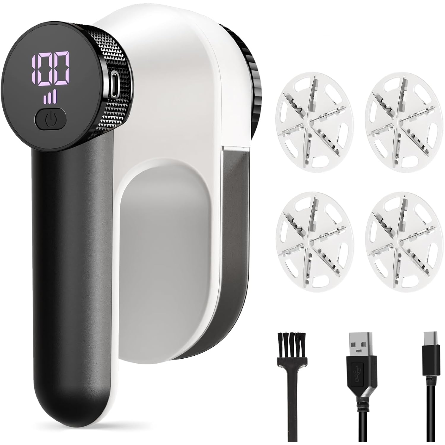 Rasoir à tissu, rechargeable électrique pour enlever les peluches, rasoir à 3 vitesses avec pile, rasoir à charpie pour vêtements, chandail, blanc