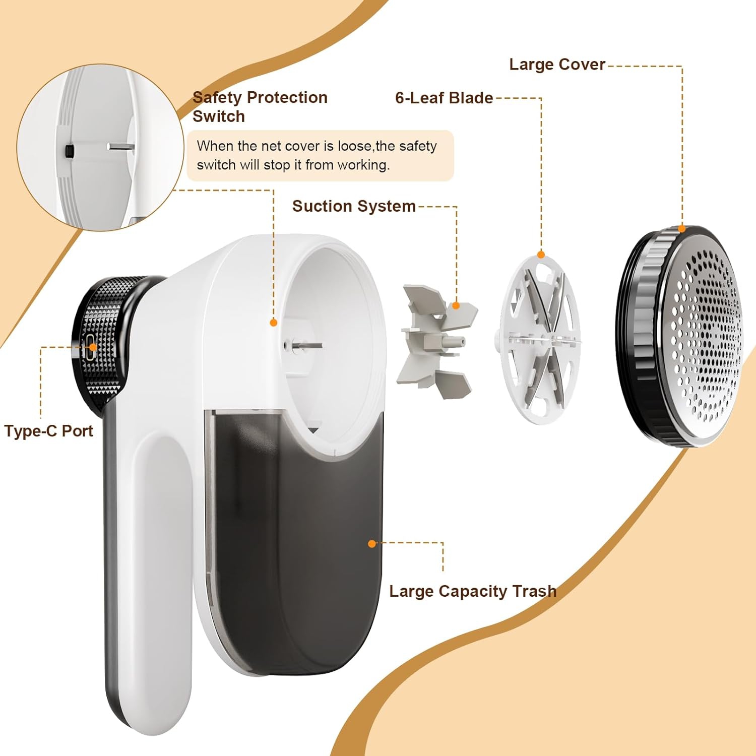 Rasoir à tissu, rechargeable électrique pour enlever les peluches, rasoir à 3 vitesses avec pile, rasoir à charpie pour vêtements, chandail, blanc