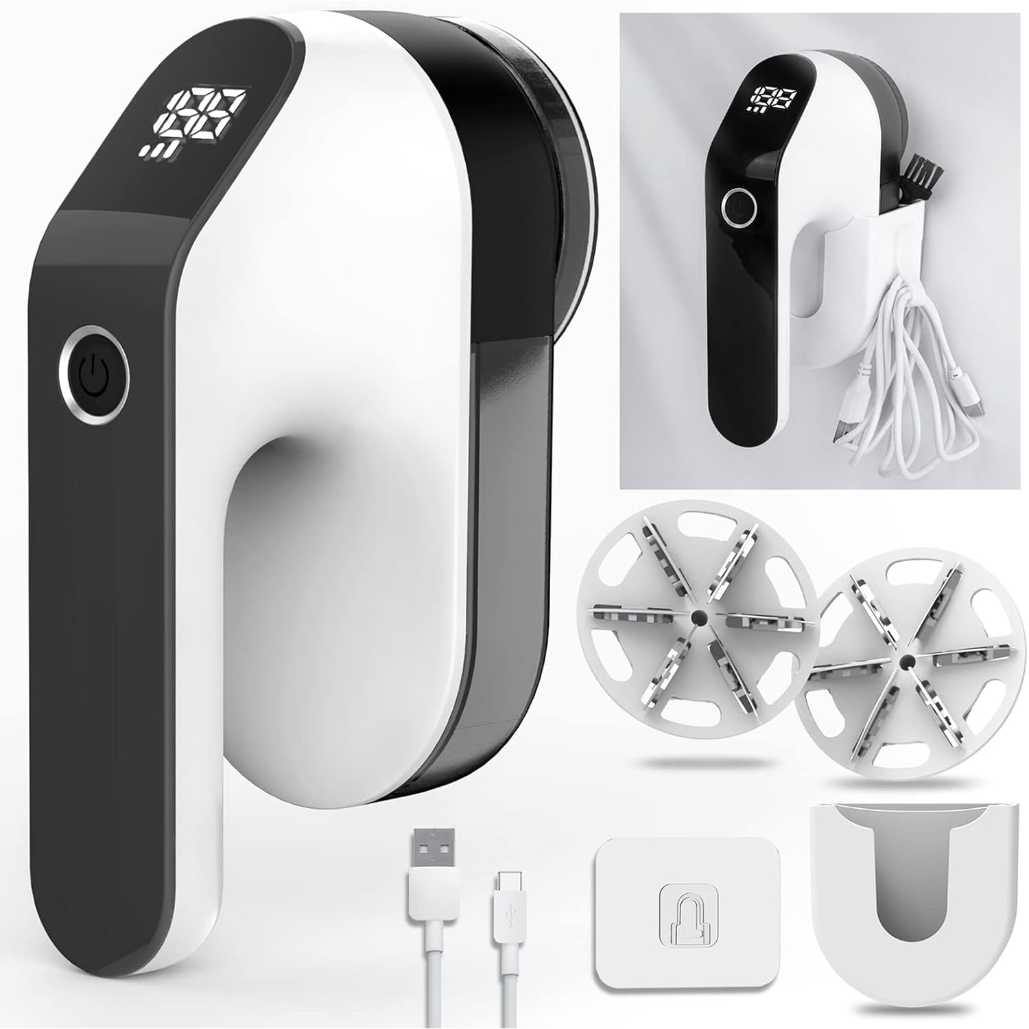 Rasoir à tissu, rechargeable électrique pour enlever les peluches, rasoir à 3 vitesses avec pile, rasoir à charpie pour vêtements, chandail, noir mat