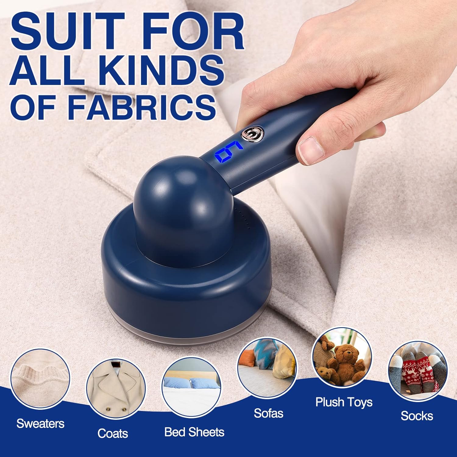 Rechargeable Fabric Shaver, Electric Lint Remover Sweater Shaver with 3 Speeds for Removing Fuzz and Pill from Sweater, 2 Replacement Blades