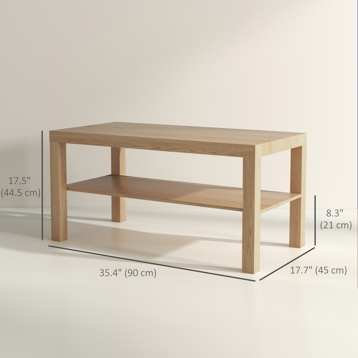 HOMCOM – Table basse rectangulaire à 2 niveaux pour salon, bureau à domicile avec tablette de rangement, 35,5 x 17,75 x 17,5&nbsp;po, fini bois