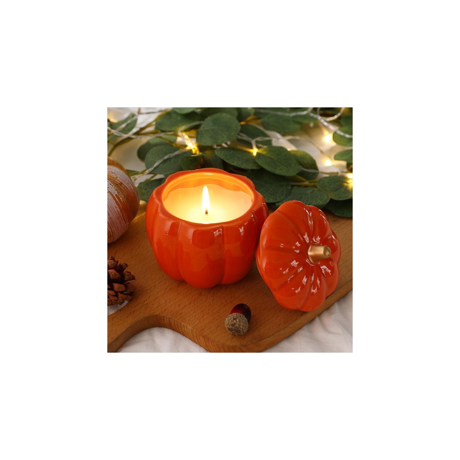 Fall Decor-Fall Candle with Ceramic Pumpkin Jar-Pumpkin Spice Candles for Home, Autumn Pumpkin Candle Decor- Halloween Thanksgiving Gift Natural Soy