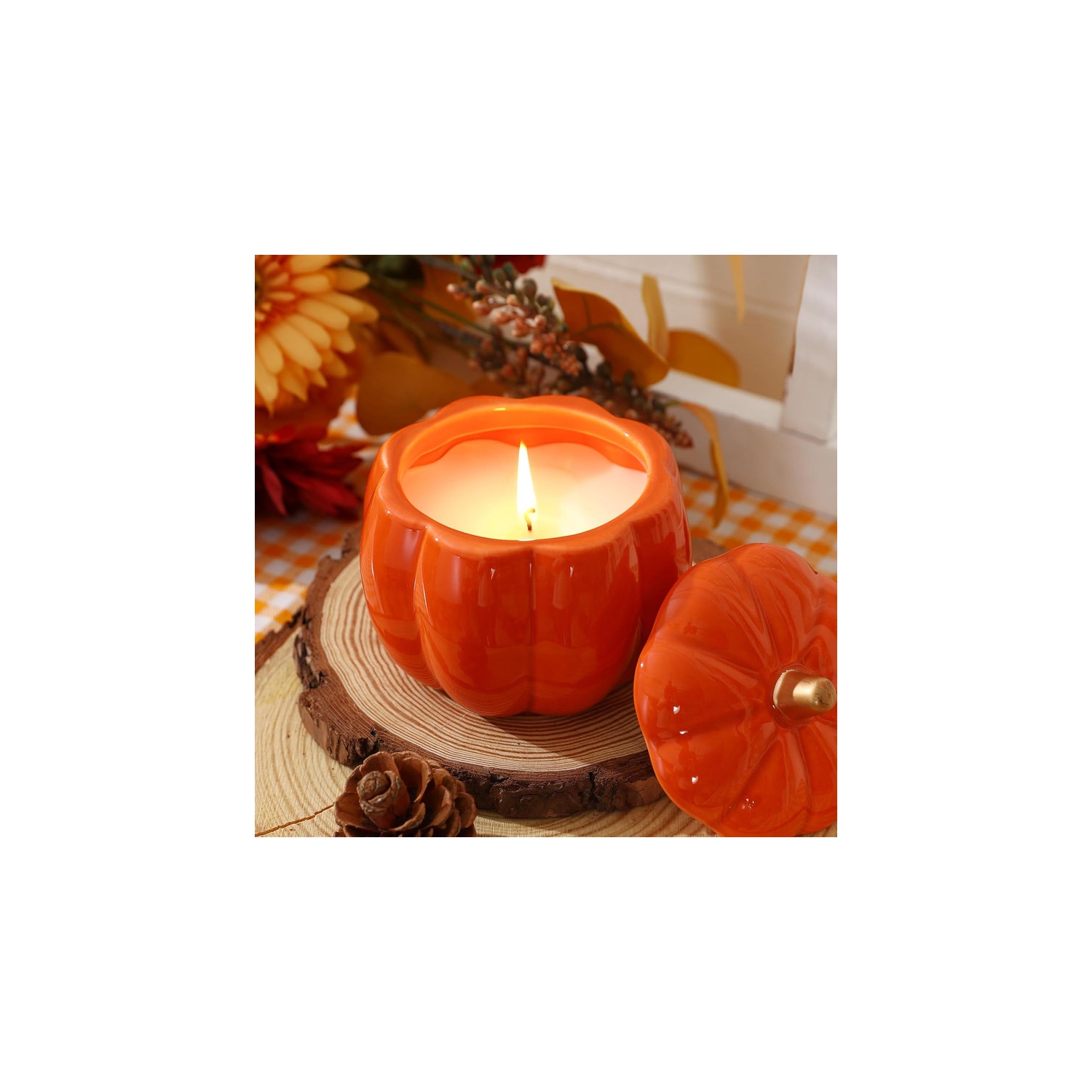 Fall Decor-Fall Candle with Ceramic Pumpkin Jar-Pumpkin Spice Candles for Home, Autumn Pumpkin Candle Decor- Halloween Thanksgiving Gift Natural Soy