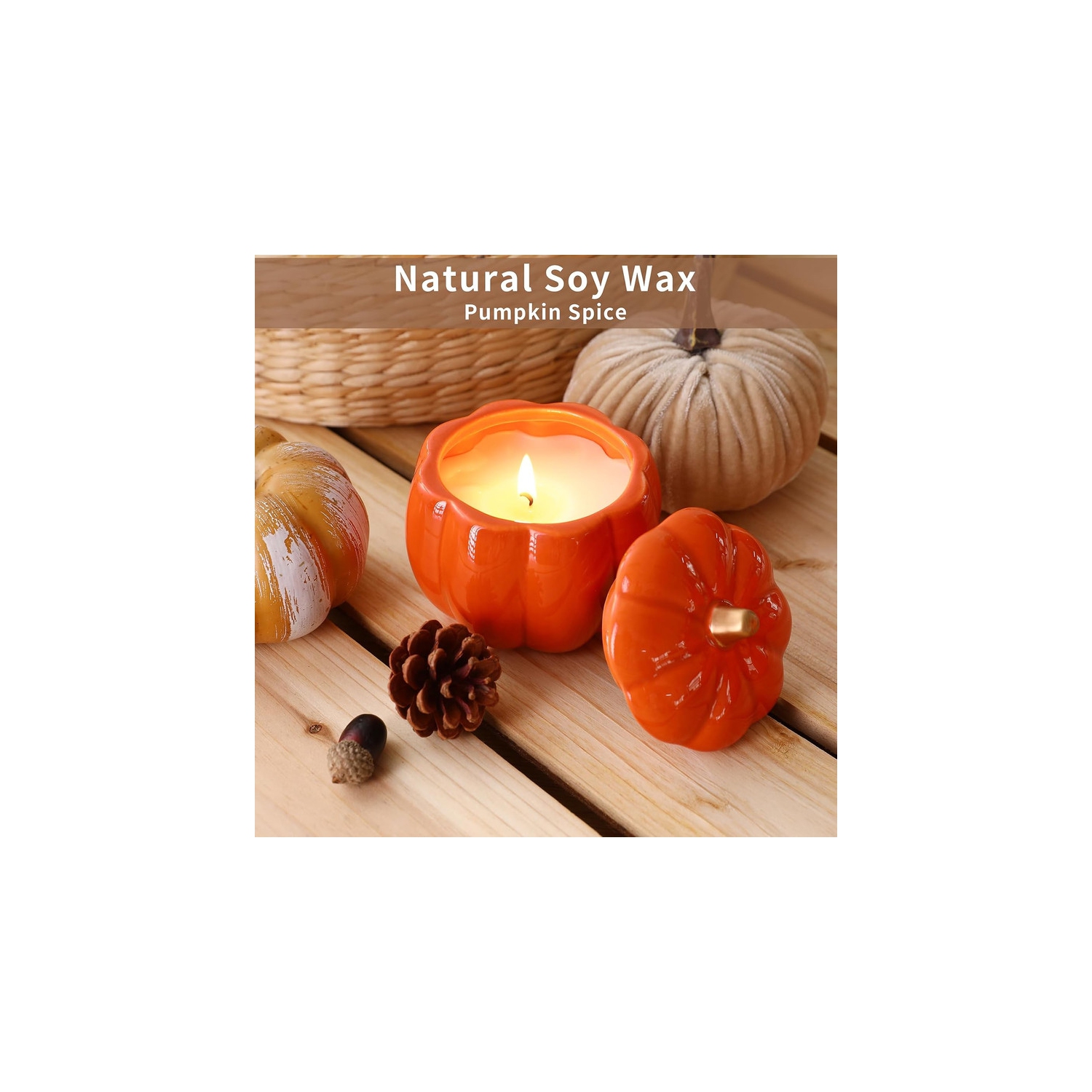 Fall Decor-Fall Candle with Ceramic Pumpkin Jar-Pumpkin Spice Candles for Home, Autumn Pumpkin Candle Decor- Halloween Thanksgiving Gift Natural Soy