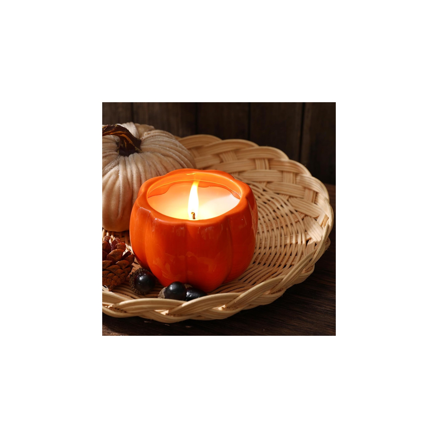 Fall Decor-Fall Candle with Ceramic Pumpkin Jar-Pumpkin Spice Candles for Home, Autumn Pumpkin Candle Decor- Halloween Thanksgiving Gift Natural Soy