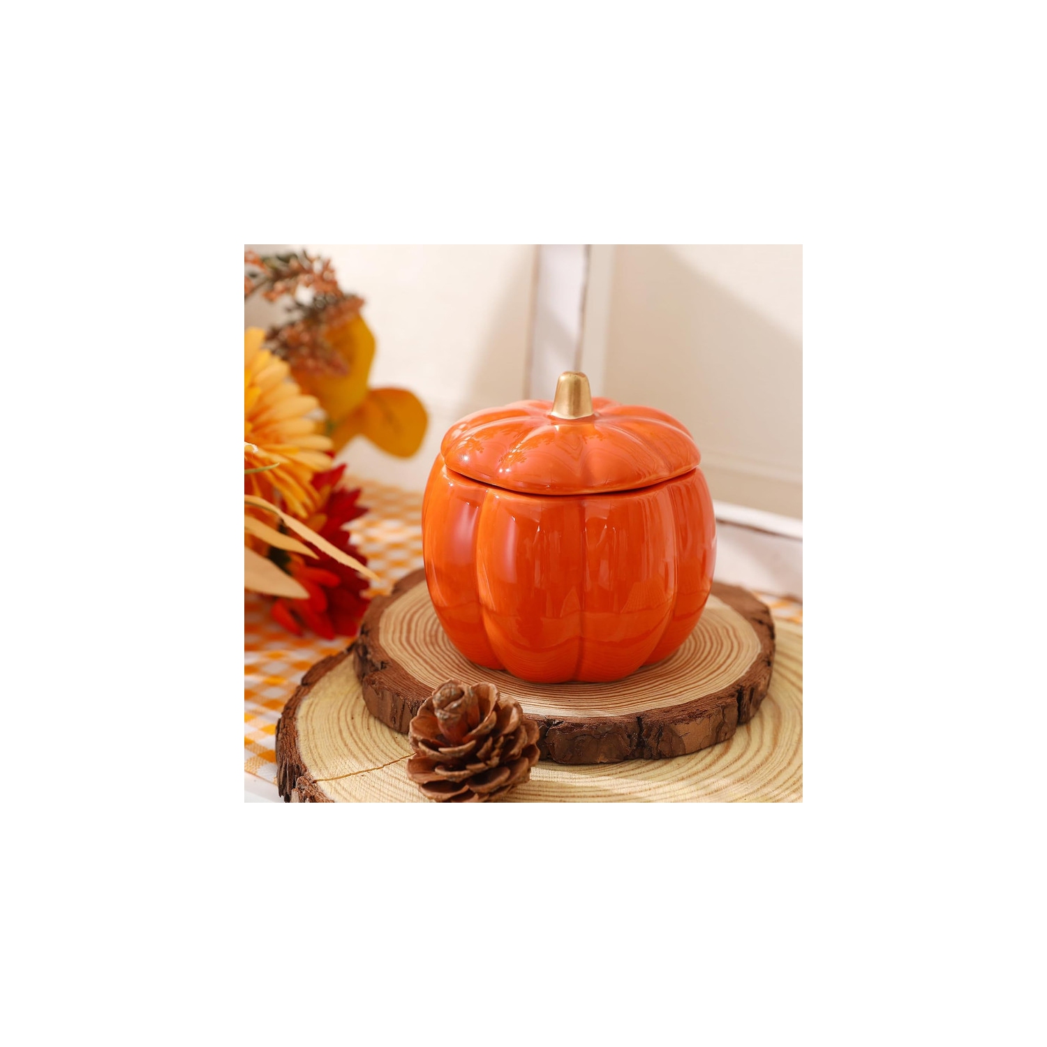 Fall Decor-Fall Candle with Ceramic Pumpkin Jar-Pumpkin Spice Candles for Home, Autumn Pumpkin Candle Decor- Halloween Thanksgiving Gift Natural Soy