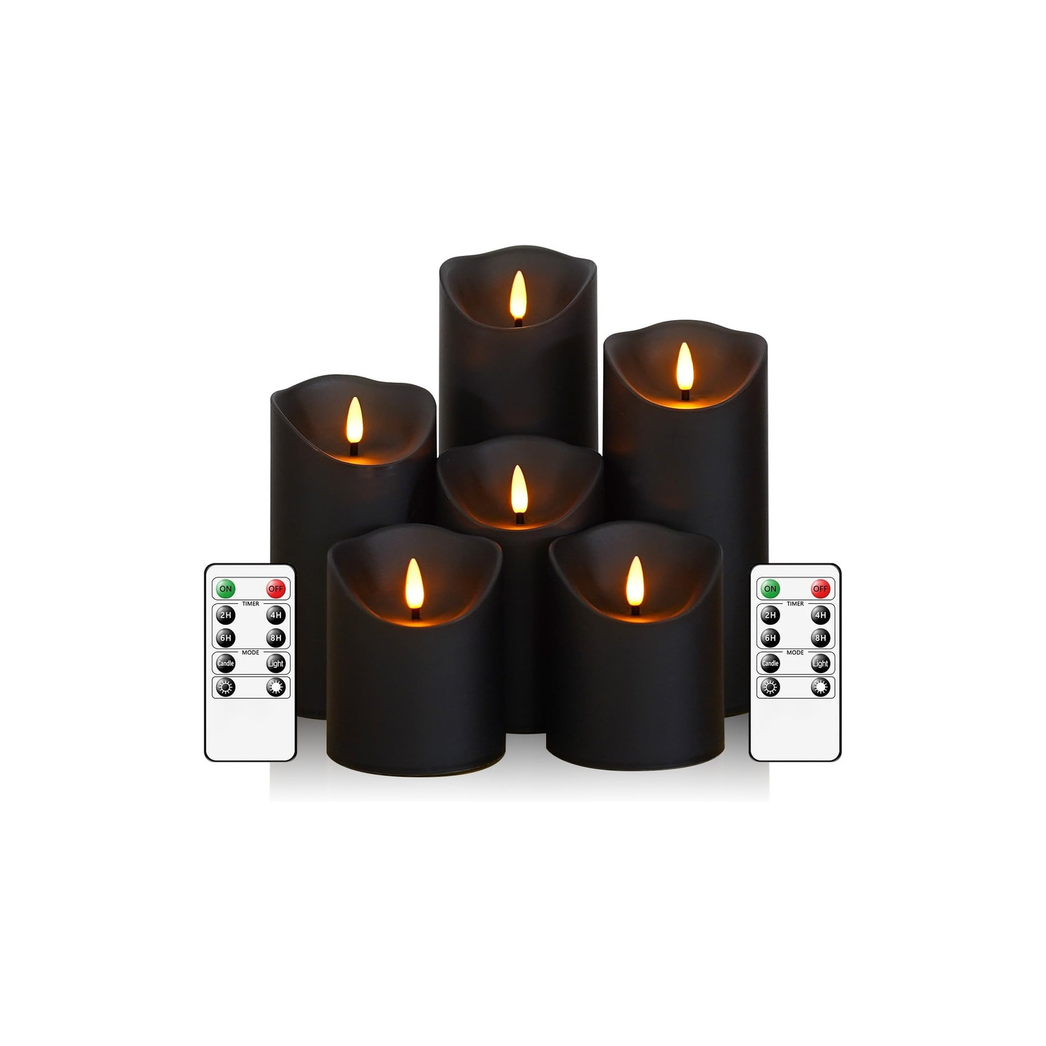 Flameless Flickering Candles with Remote, Black Battery Operated Candles with Timer, Set of 6 Led Pillar Candles for Home Decor Christmas Halloween