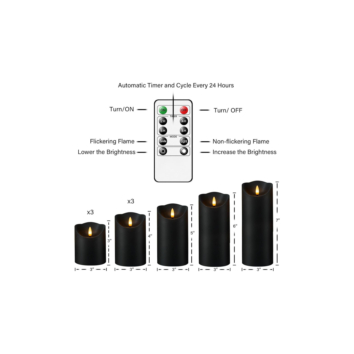 Flameless Flickering Candles with Remote, Black Battery Operated Candles with Timer, Set of 6 Led Pillar Candles for Home Decor Christmas Halloween