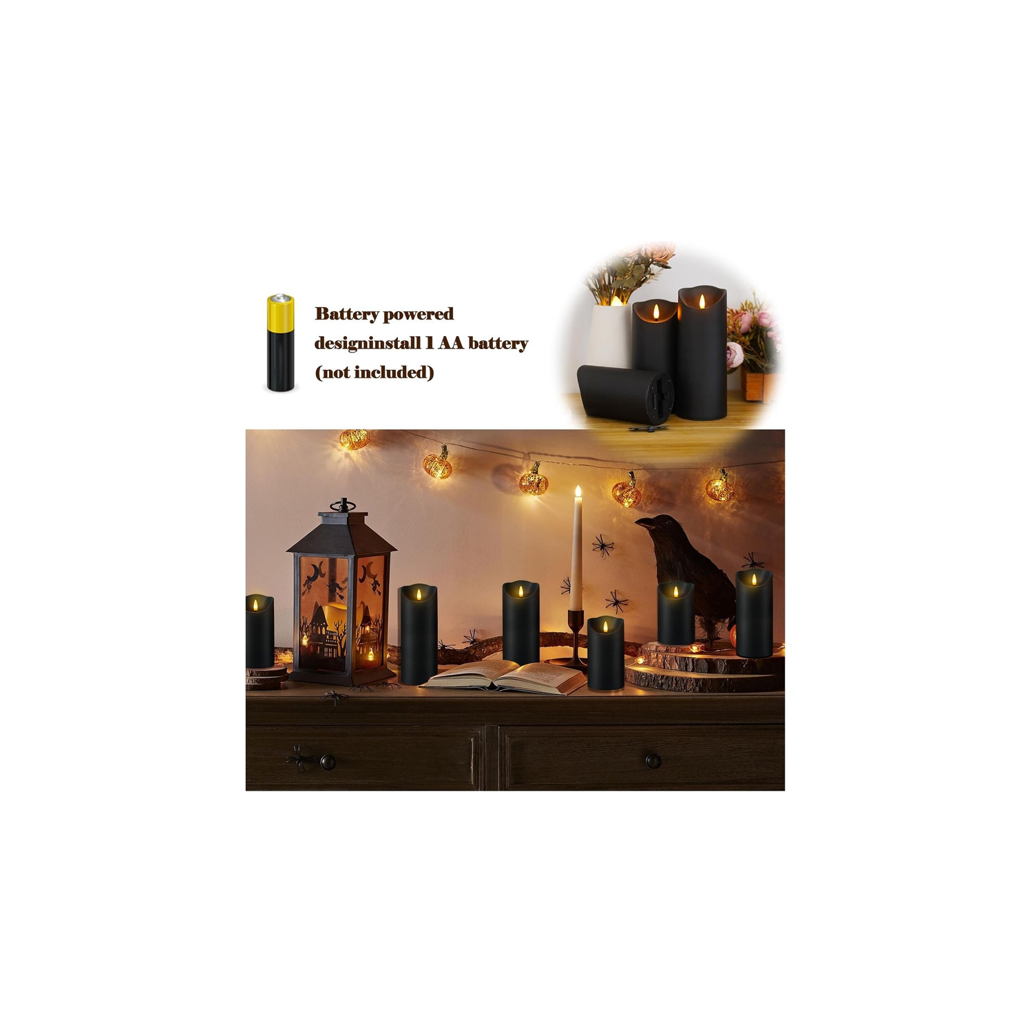 Flameless Flickering Candles with Remote, Black Battery Operated Candles with Timer, Set of 6 Led Pillar Candles for Home Decor Christmas Halloween