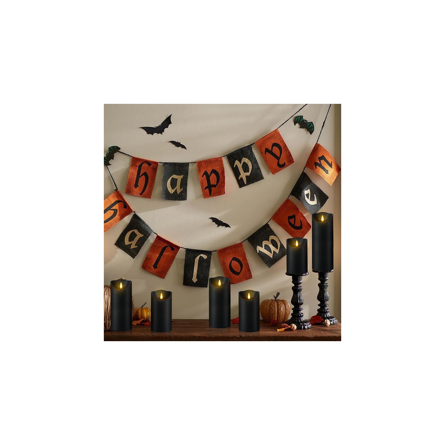 Flameless Flickering Candles with Remote, Black Battery Operated Candles with Timer, Set of 6 Led Pillar Candles for Home Decor Christmas Halloween