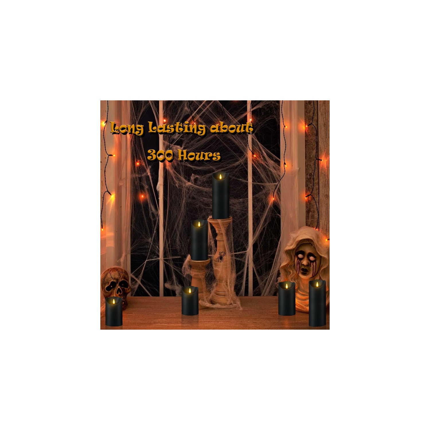 Flameless Flickering Candles with Remote, Black Battery Operated Candles with Timer, Set of 6 Led Pillar Candles for Home Decor Christmas Halloween