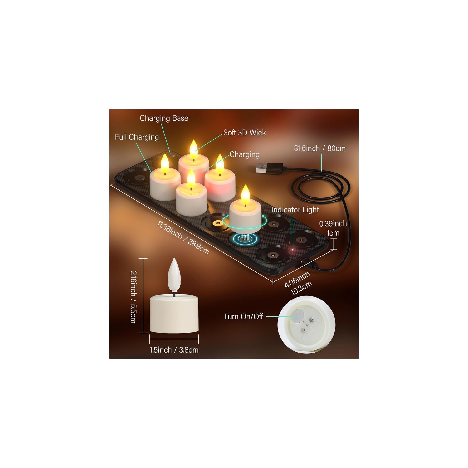 Flameless Candles with Magnetic Charging Base, Rechargeable Waterproof 12pcs LED Flickering Battery Tea Lights Votives with Remote Timer