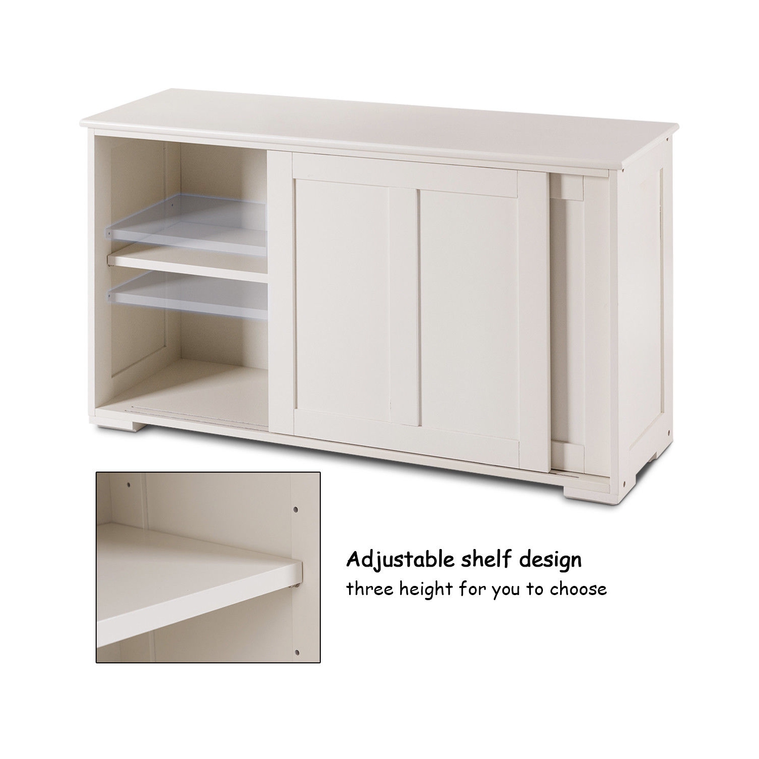 Costway Sideboard Buffet Cabinet Kitchen Storage Cabinet with Adjustable Shelf & Sliding Door, Stackable Sideboard Storage Cabinet, Cream White