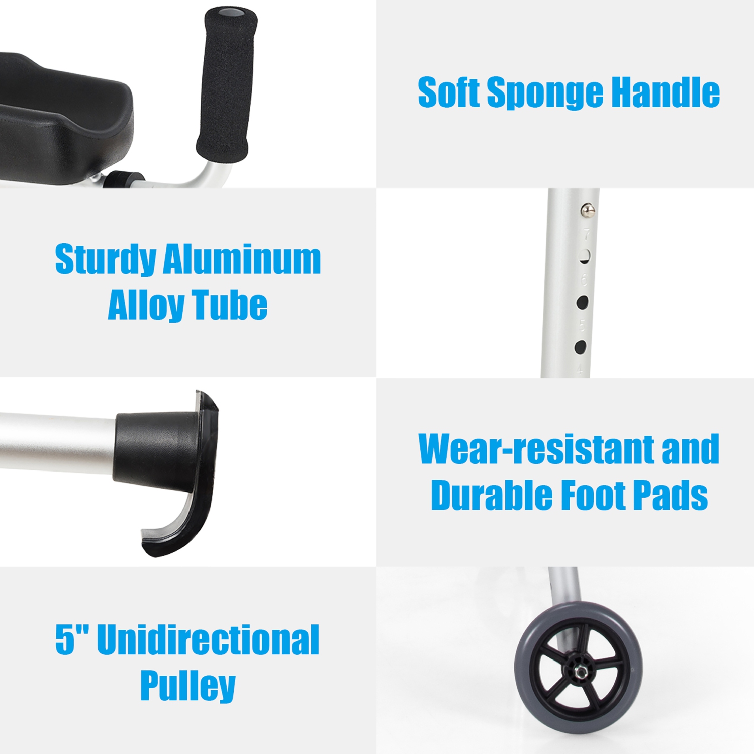 Costway – marcheur standard pliable avec roues de 5 po et accoudoirs rembourrés amovibles 440&nbsp;lb, aide à la marche légère, plateforme repliable