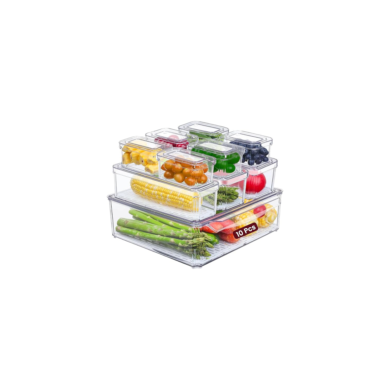 Fridge Organizer, Stackable Refrigerator Organizer Bin with lids, Clear Plastic Pantry Organizer Bins, Freezer Organizers Kitchen Storage and