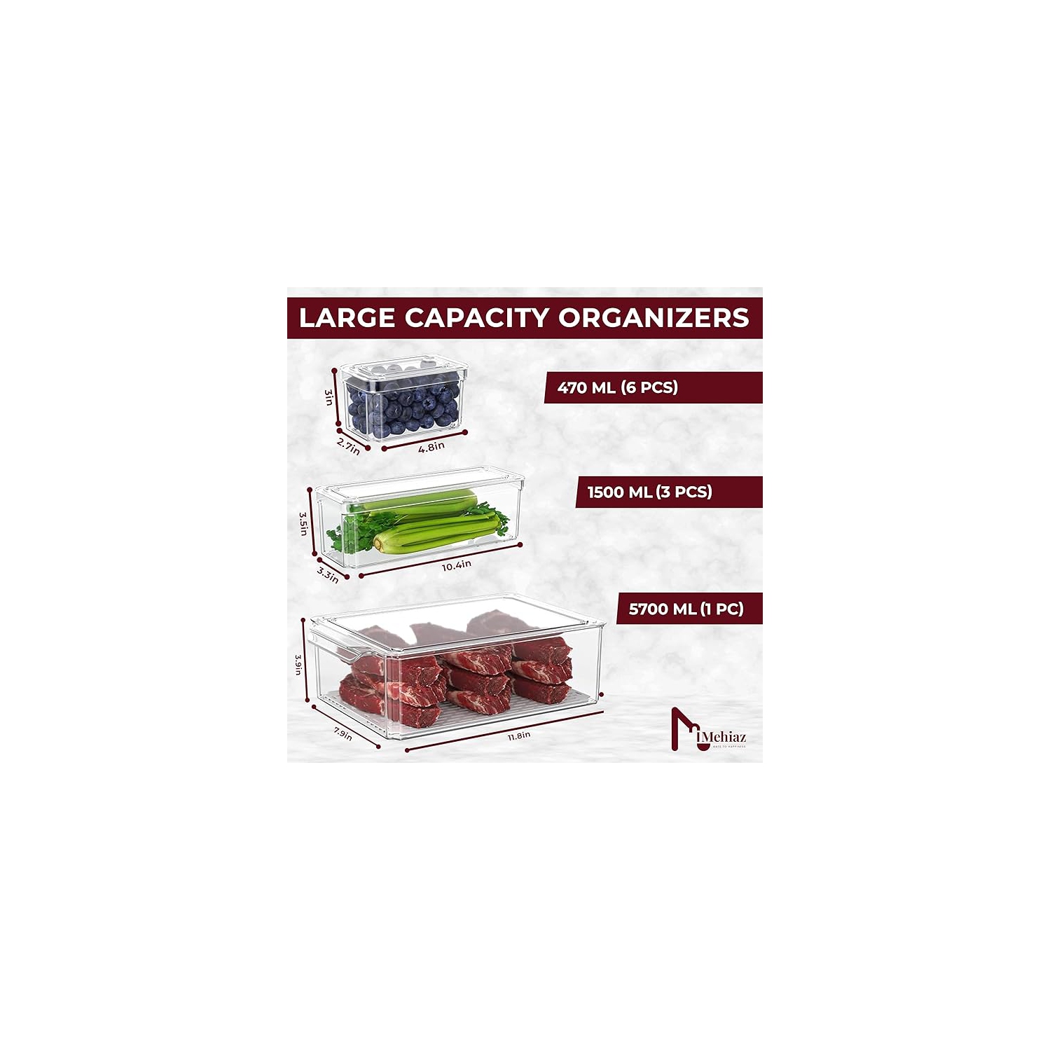 Fridge Organizer, Stackable Refrigerator Organizer Bin with lids, Clear Plastic Pantry Organizer Bins, Freezer Organizers Kitchen Storage and