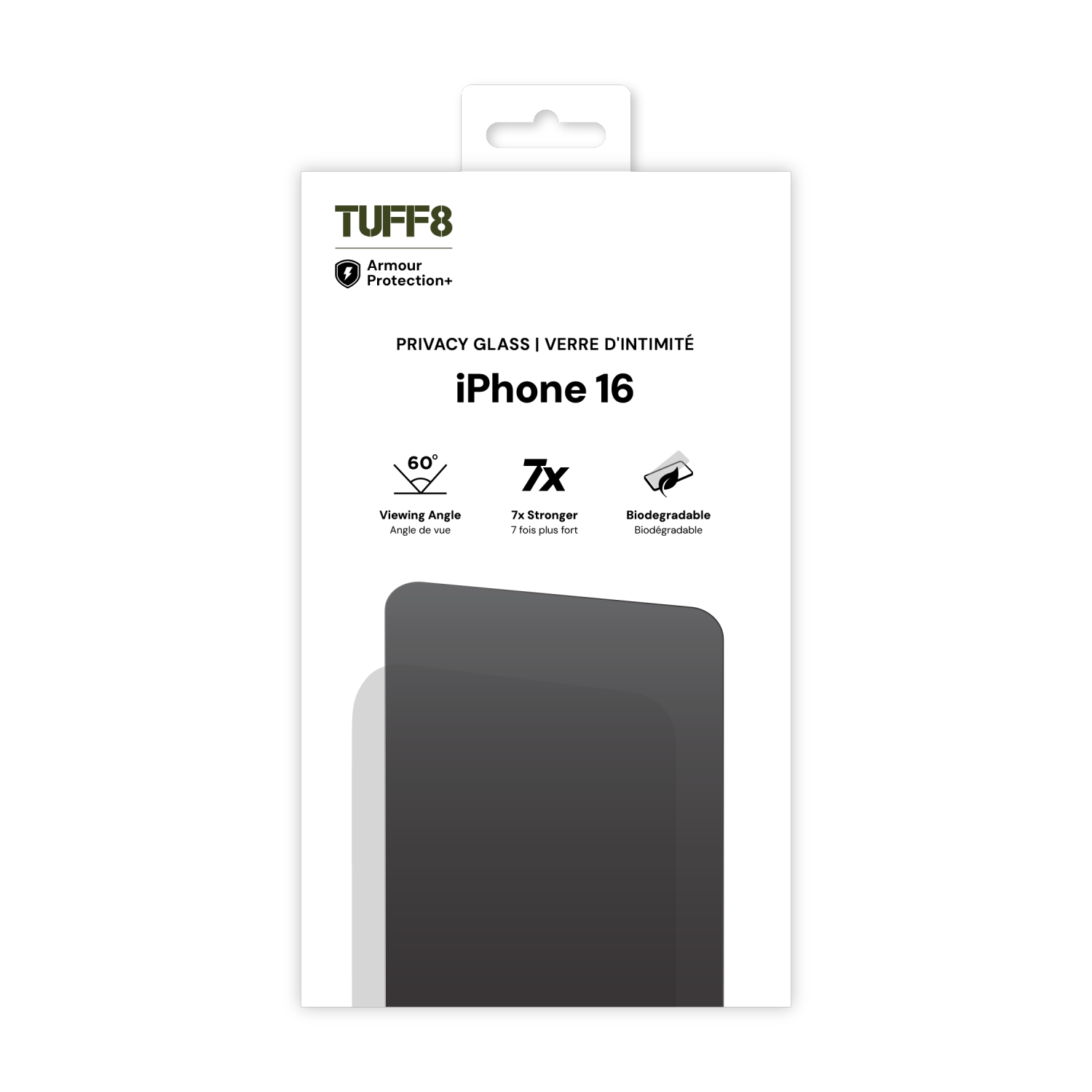 TUFF8 Protection d'écran en verre trempé de confidentialité avec trousse de pose pour iPhone 16