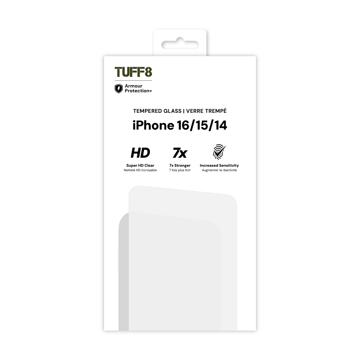 Protecteur d'écran en verre trempé de TUFF8 pour iPhone 16