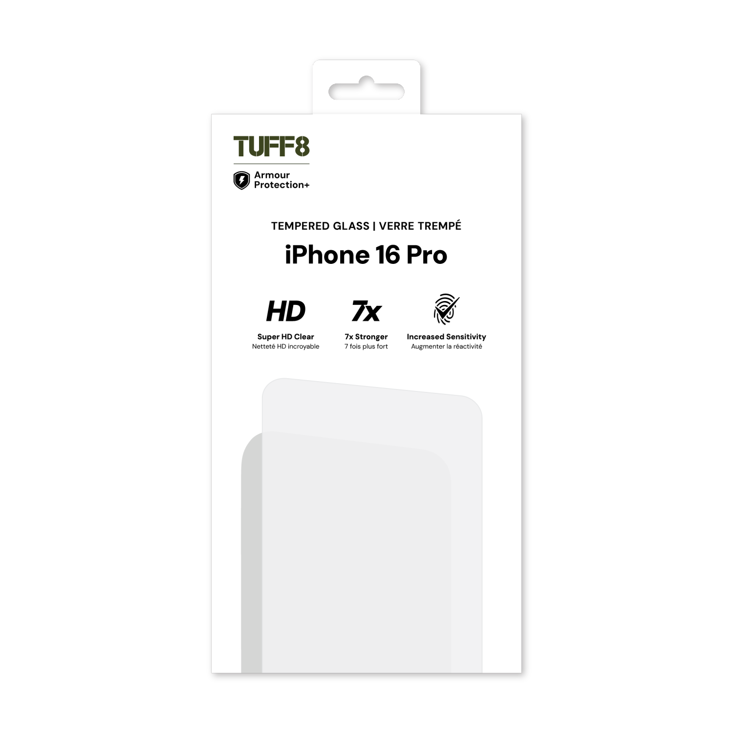 TUFF8 Protection d'écran en verre trempé iPhone 16 Pro