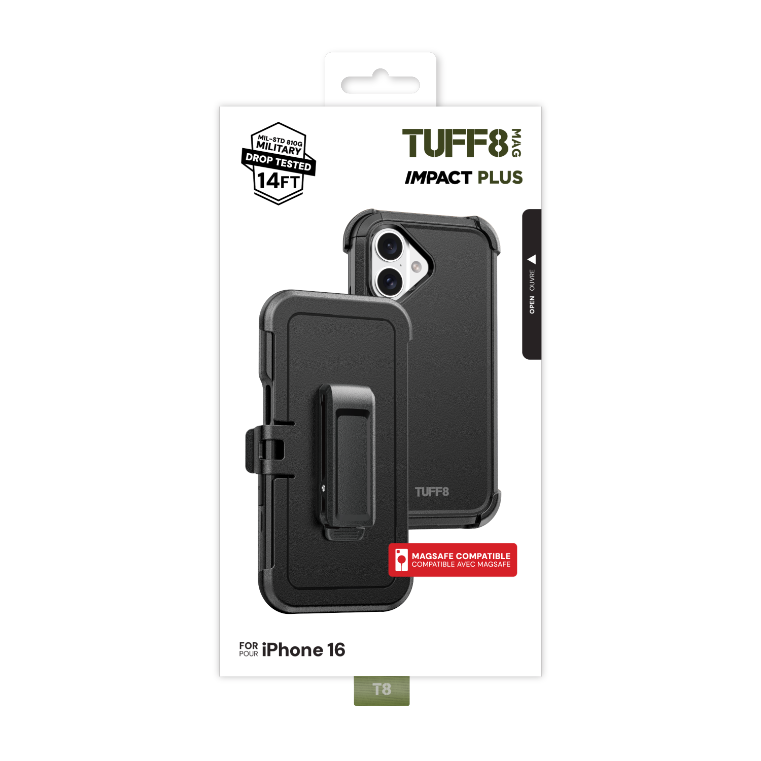 TUFF8 Impact+ Three-layer Protective Case with Holster for iPhone 16