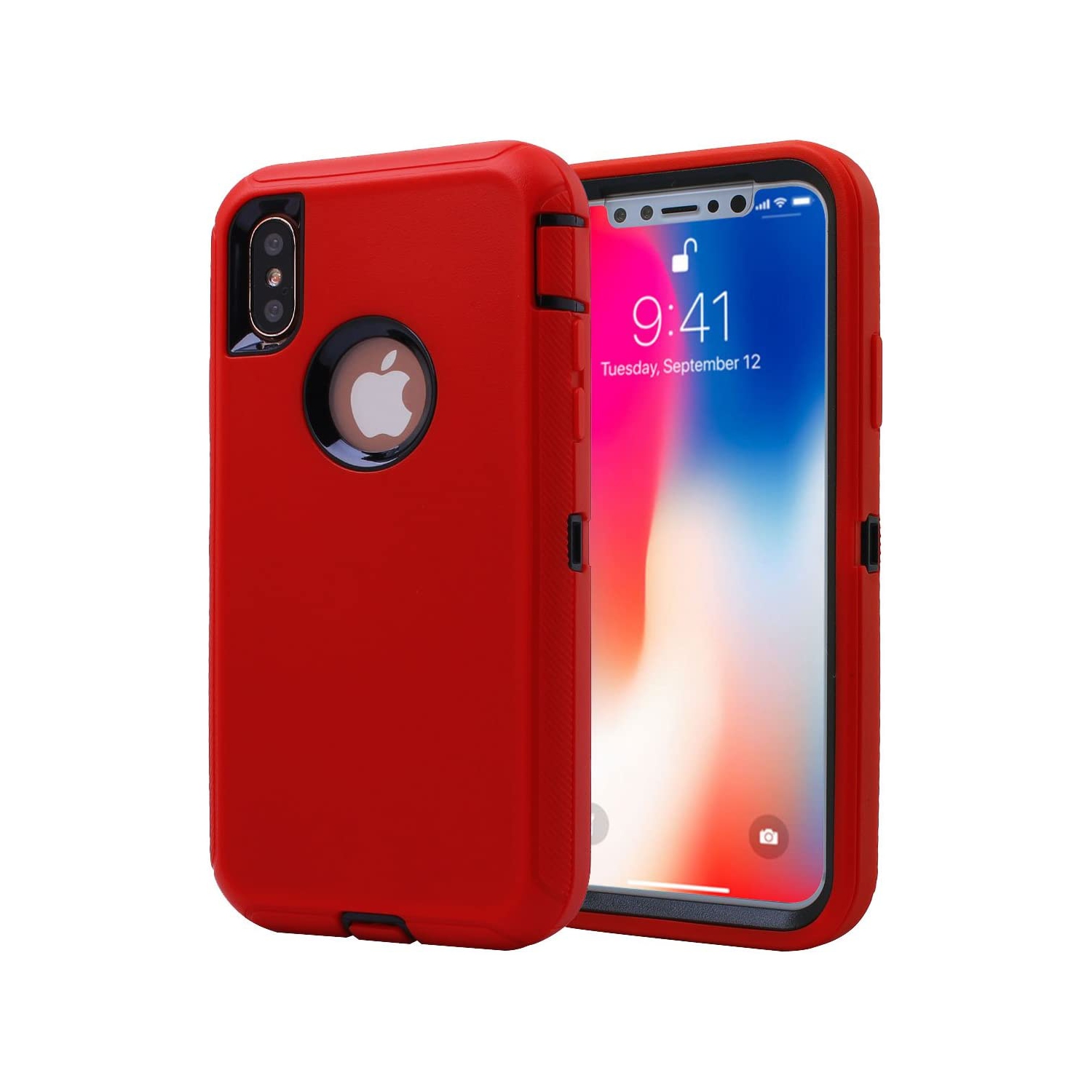 [CS] Étui rigide robuste antichoc à trois couches de 3 pour iPhone X/iPhone XS, rouge