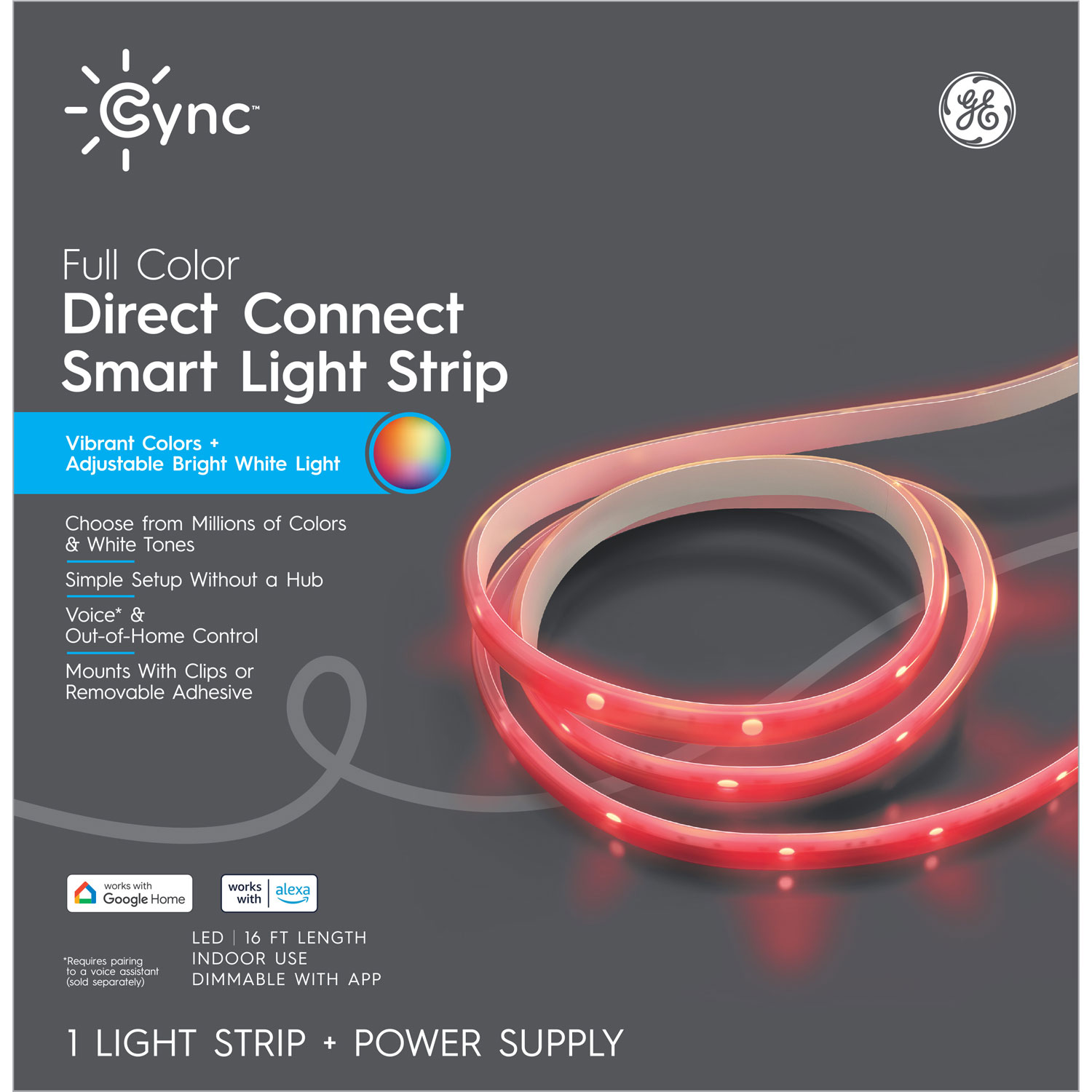 Bande lumineuse intelligente DEL pour l'intérieur à raccordement direct de 4,9 m Cync de GE