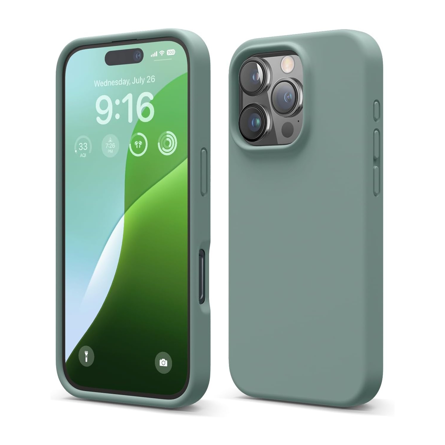 [CS] Étui souple mince en caoutchouc de silicone liquide pour iPhone 16 Pro, vert