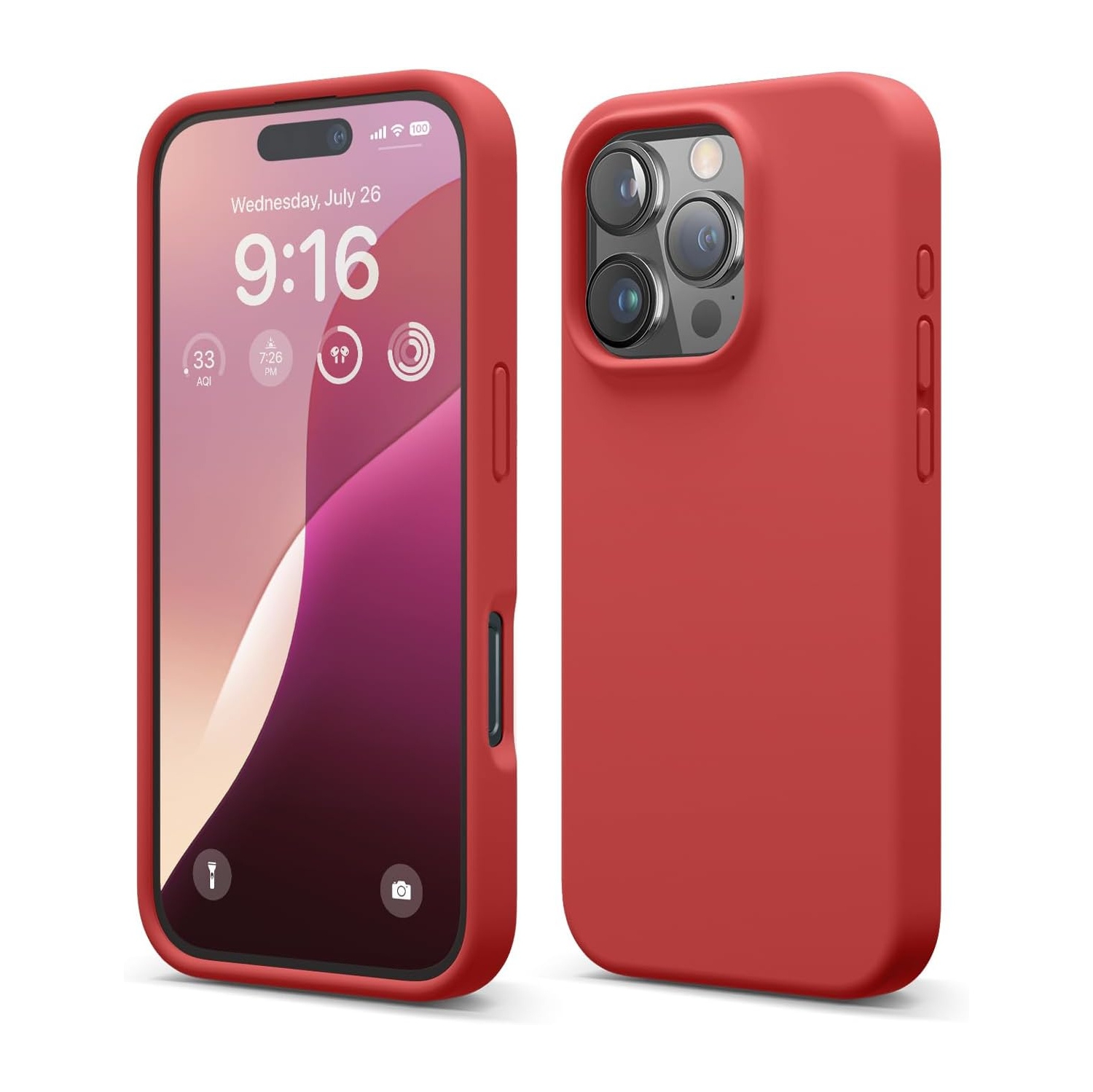 [CS] Slim Soft Liquid Silicone Gel Rubber Case Back Cover for iPhone 16 Pro, Red