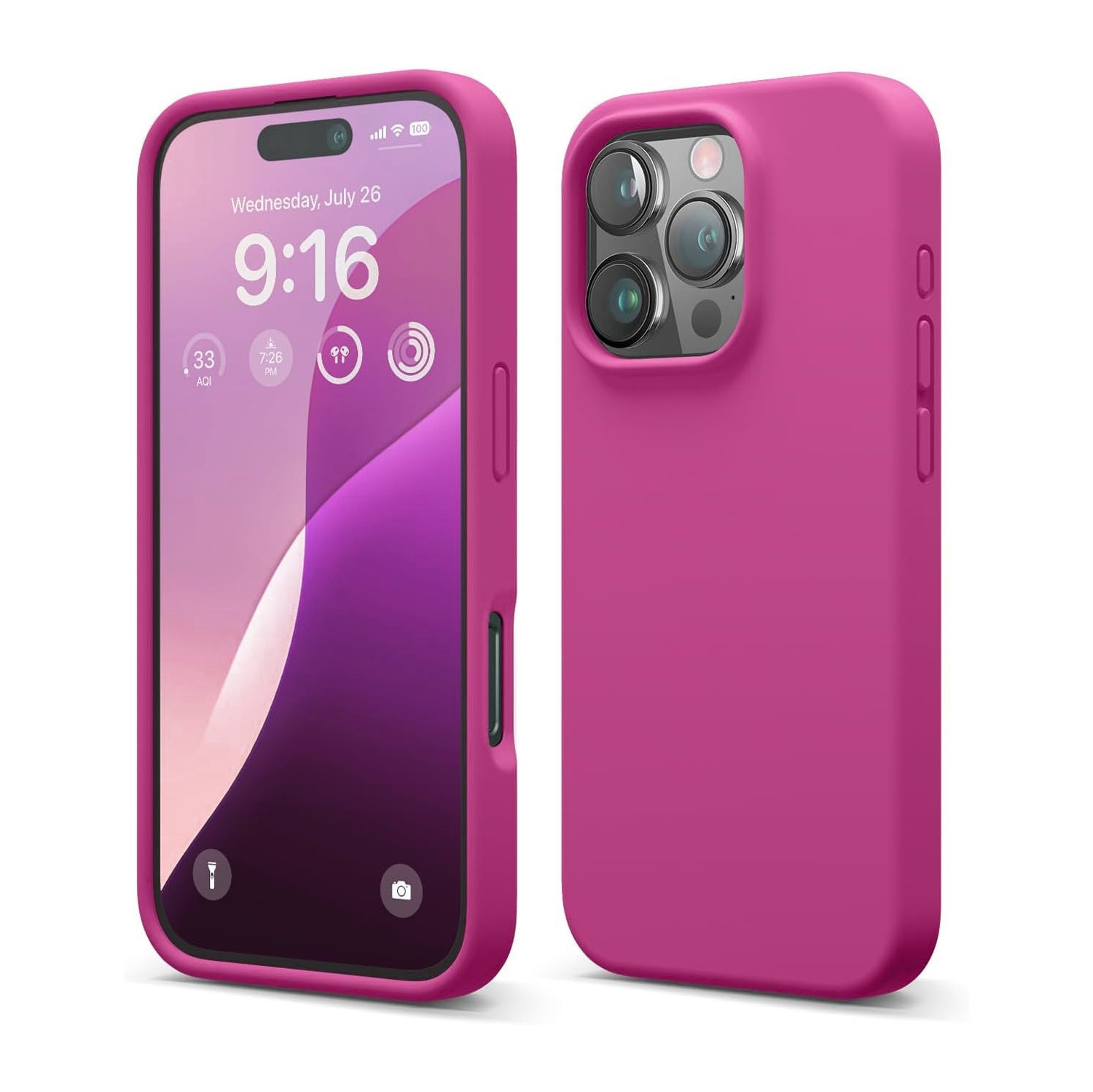 [CS] Étui souple mince en caoutchouc de silicone liquide pour iPhone 16 Pro, rose vif