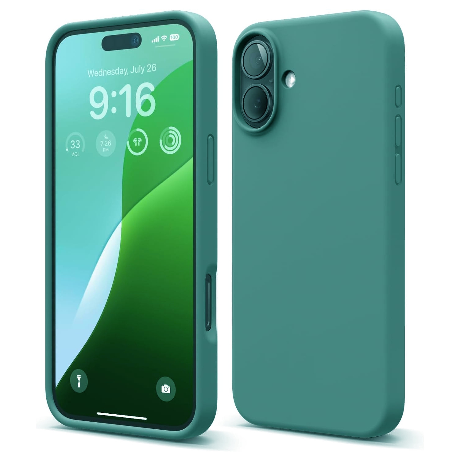 [CS] Slim Soft Liquid Silicone Gel Rubber Case Back Cover for iPhone 16, Green