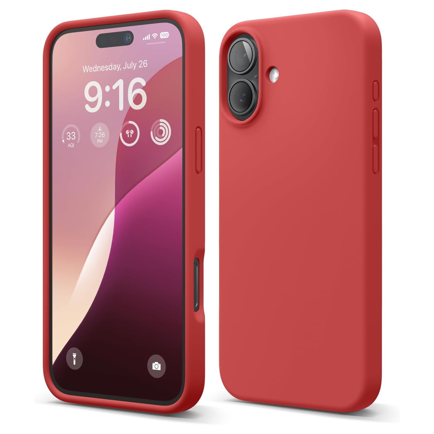 [CS] Slim Soft Liquid Silicone Gel Rubber Case Back Cover for iPhone 16, Red