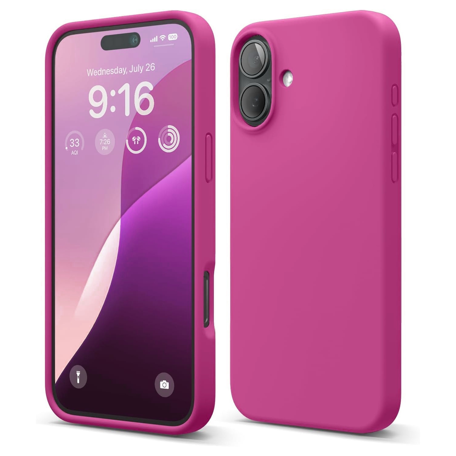 [CS] Slim Soft Liquid Silicone Gel Rubber Case Back Cover for iPhone 16, Hot Pink