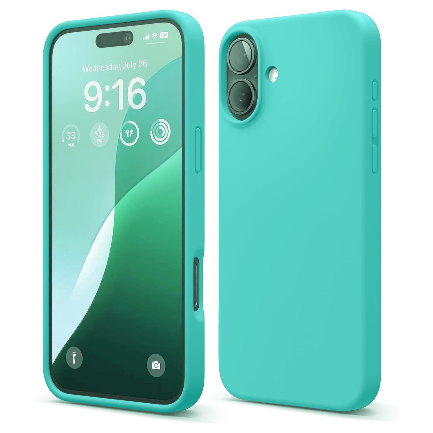 [CS] Slim Soft Liquid Silicone Gel Rubber Case Back Cover for iPhone 16, Teal