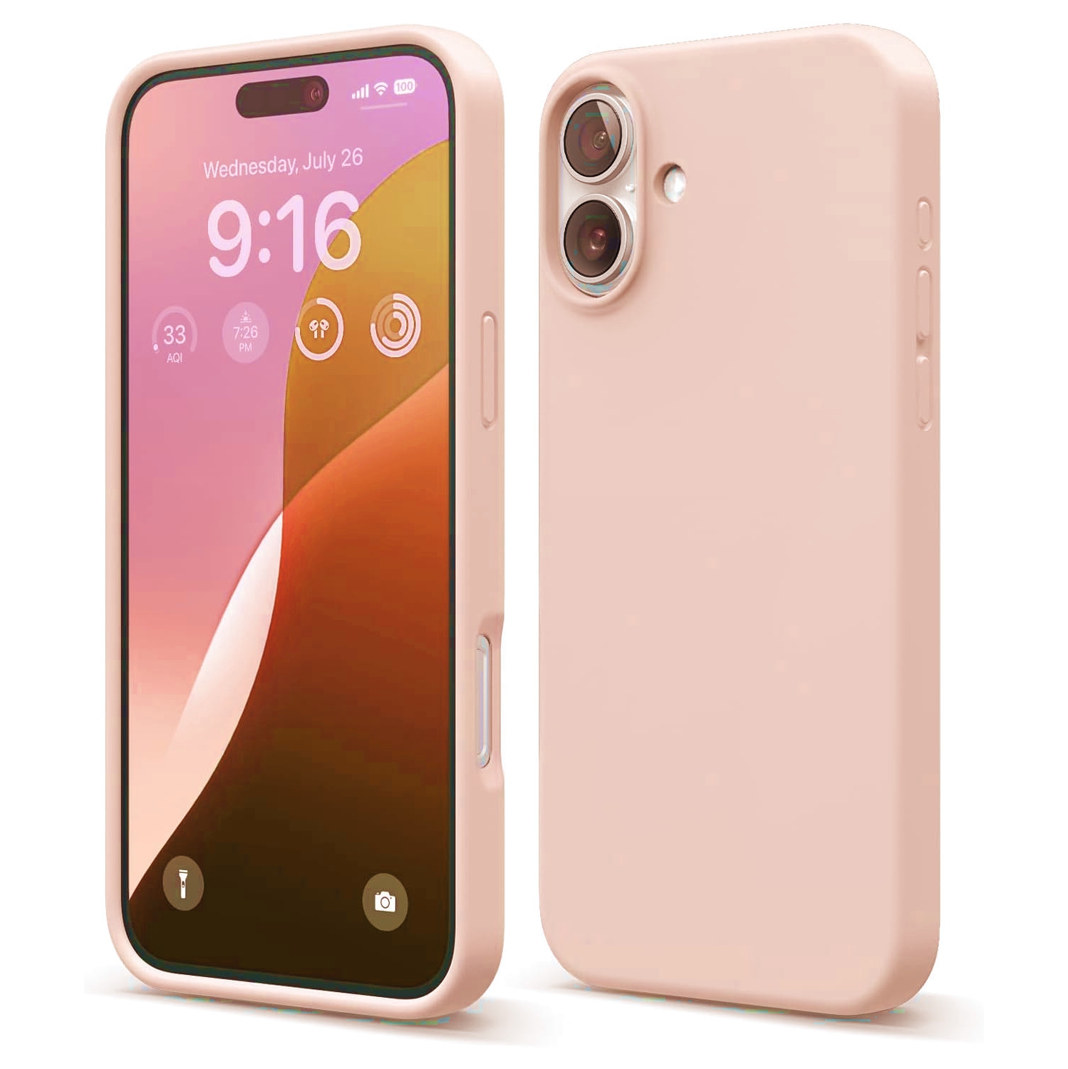 [CS] Slim Soft Liquid Silicone Gel Rubber Case Back Cover for iPhone 16 Plus, Rose Gold