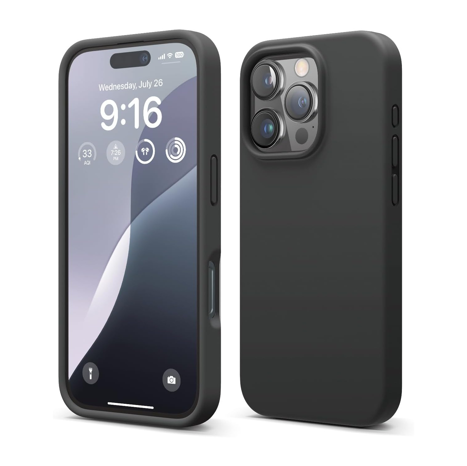 [CS] Slim Soft Liquid Silicone Gel Rubber Case Back Cover for iPhone 16 Pro Max, Black