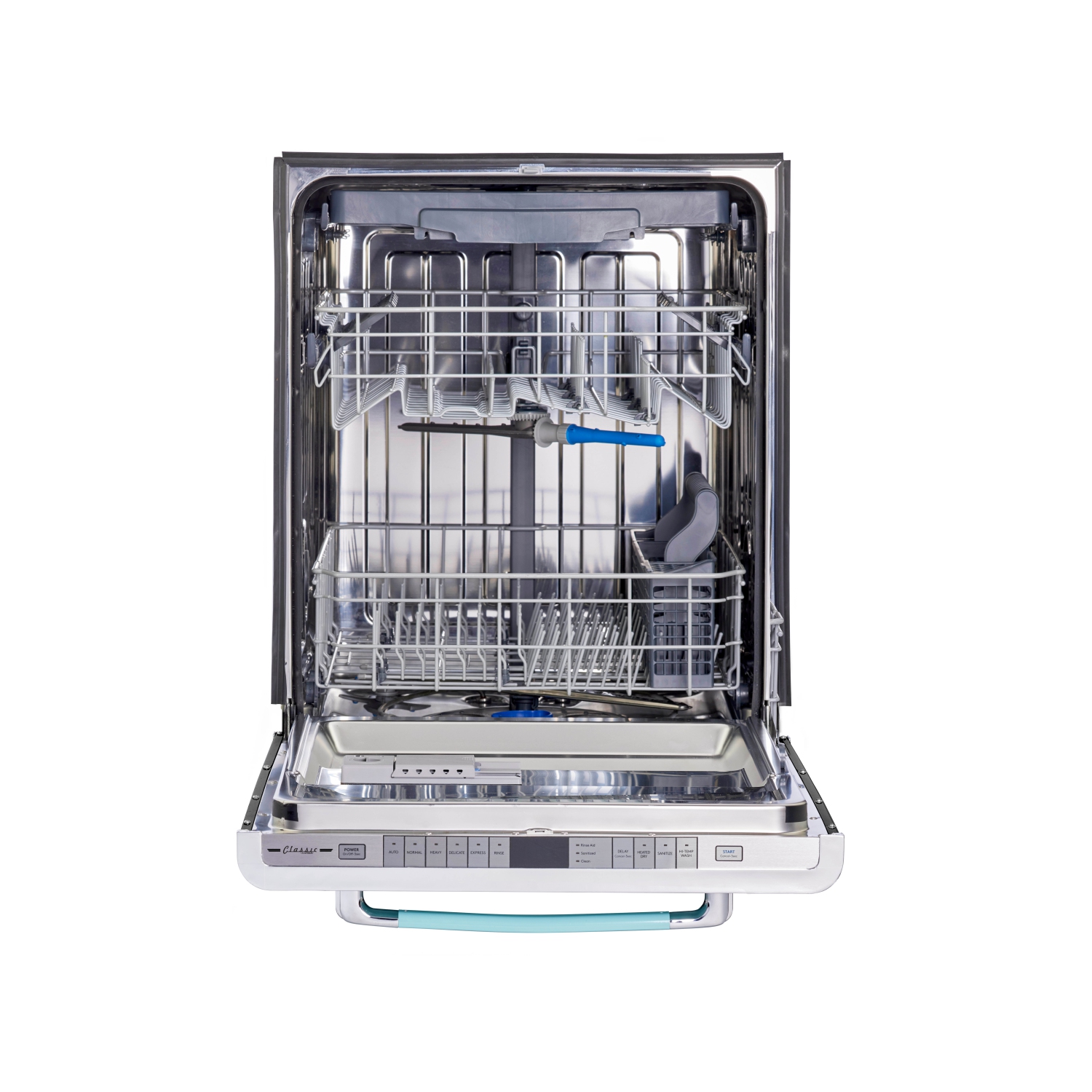  Lave-vaisselle Classic Retro de 24 po à commandes sur le dessus avec cuve en acier inoxydable d'unique électroménager, 45 dBA en turquoise océan