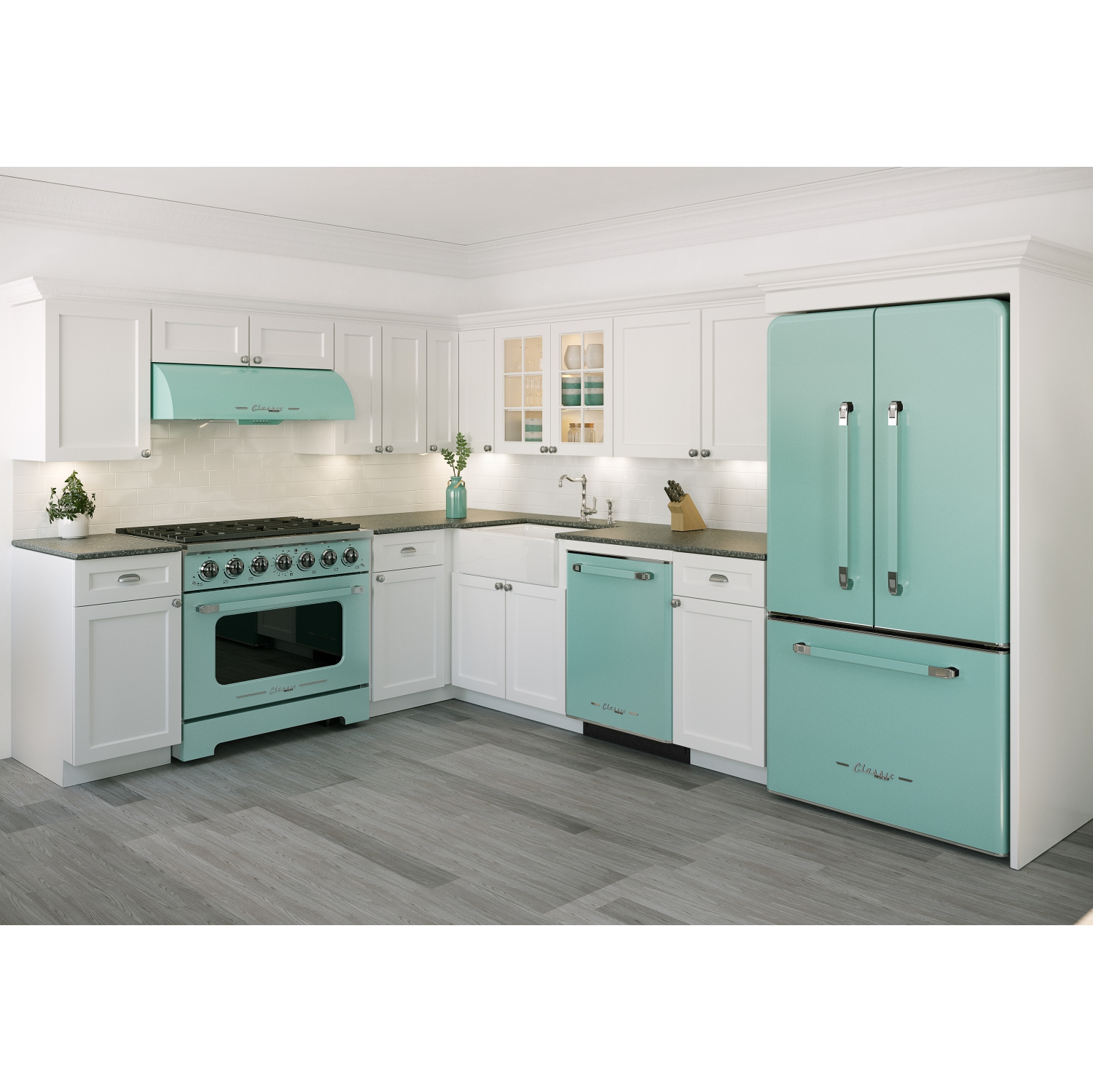 Unique électroménagers&nbsp;Classic Retro hotte de dessous d'armoire de 36 po et 700 pi3/min avec éclairage DEL turquoise océan